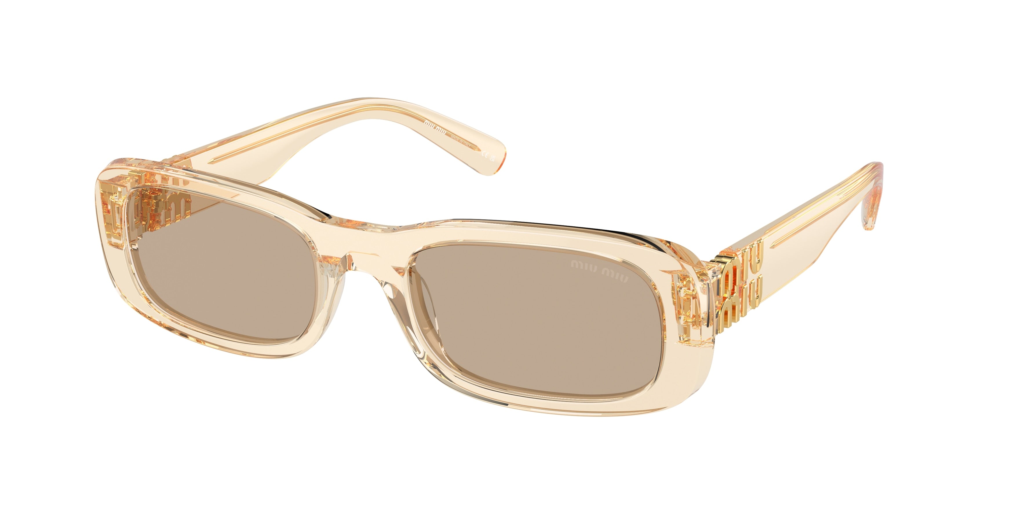 Miu Miu MU08ZS Rectangle Sunglasses 11T40F-Sand Transparent 53-140-20 - Color Map Brown
