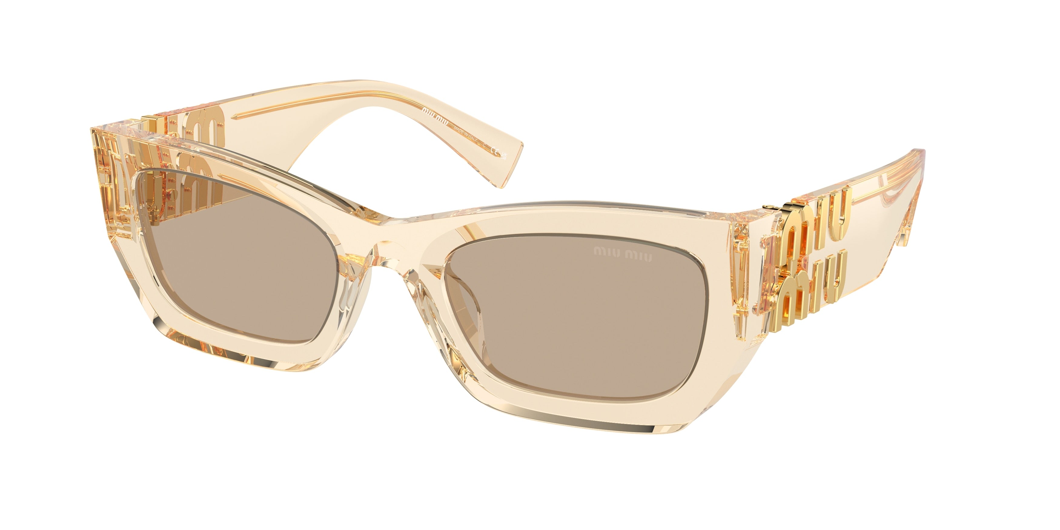 Miu Miu MU09WS Rectangle Sunglasses 11T40F-Sand Transparent 53-135-22 - Color Map Brown