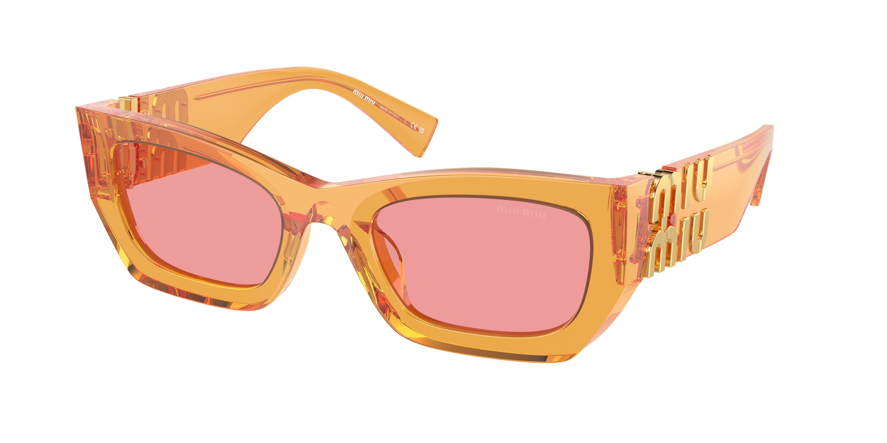 Miu Miu MU09WS Rectangle Sunglasses 12T1D0-Orange Transparent 53-135-22 - Color Map Orange