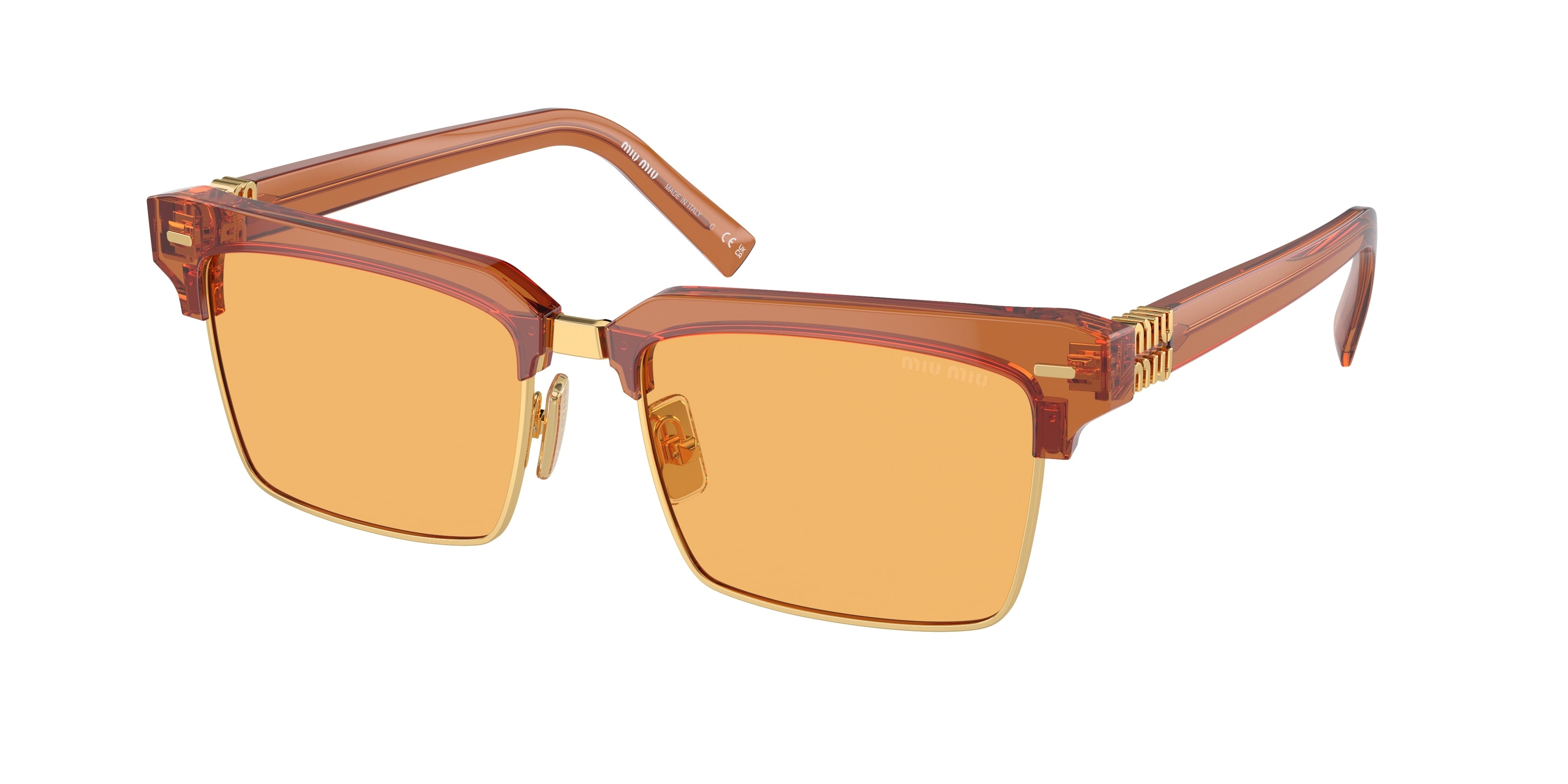 Miu Miu MU10ZS Square Sunglasses  15T0B7-Caramel Trasparent 54-140-17 - Color Map Brown