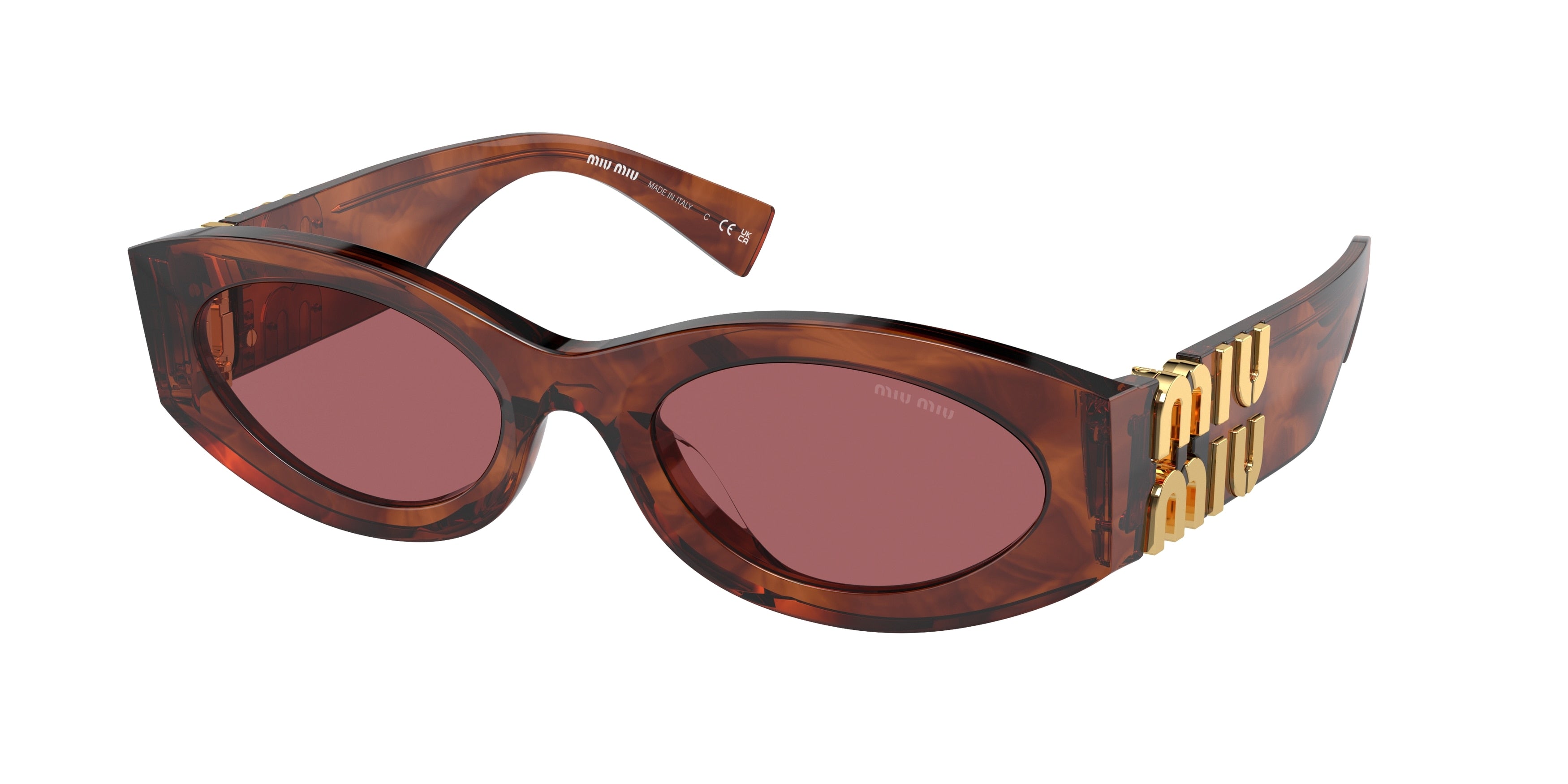 Miu Miu 0MU 11WS MU11WS Oval Sunglasses 11Q08S-Striped Tobacco 54-135-21 - Color Map Brown