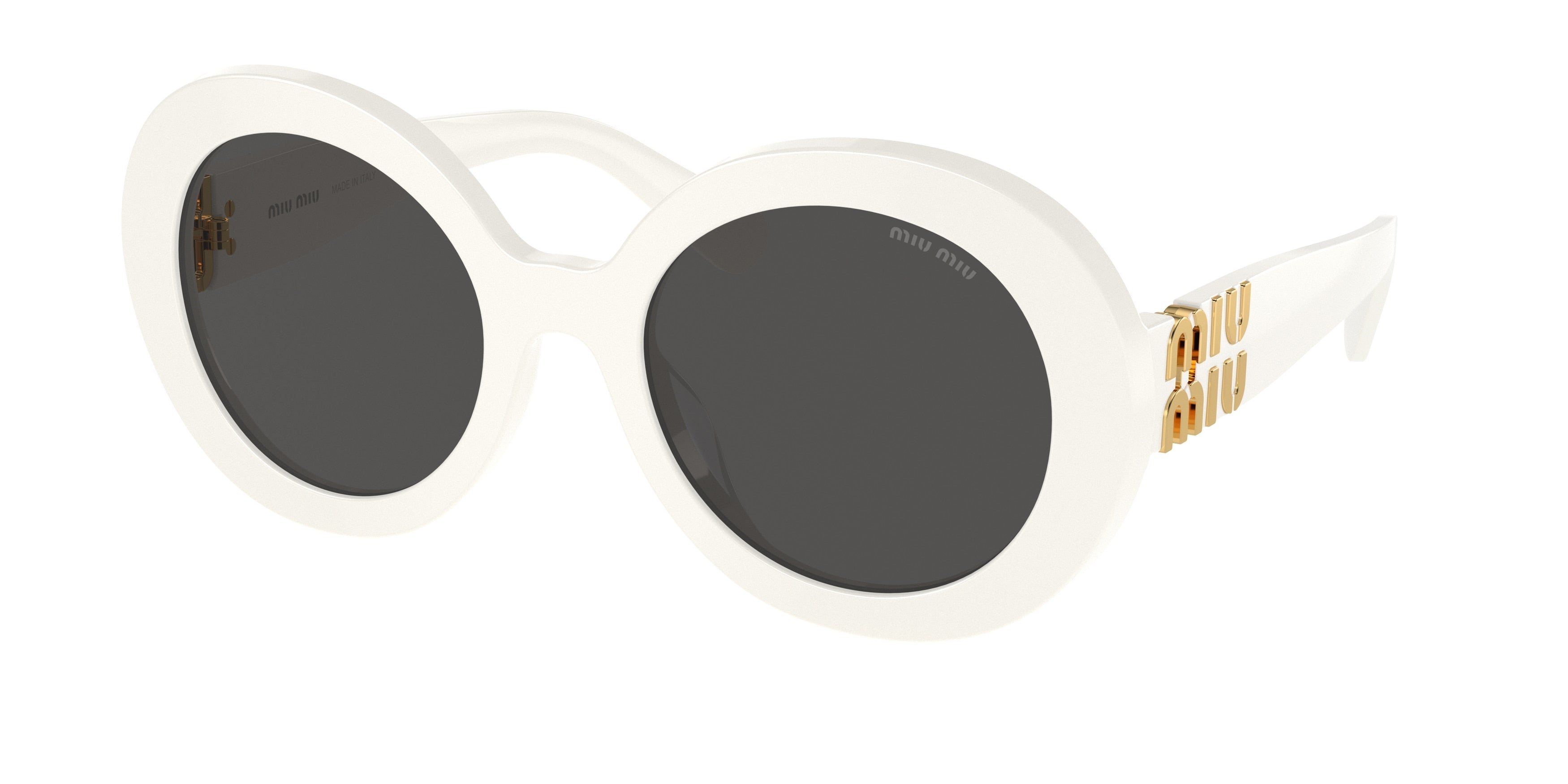 Miu Miu MU11YS Round Sunglasses  1425S0-White 55-140-22 - Color Map White