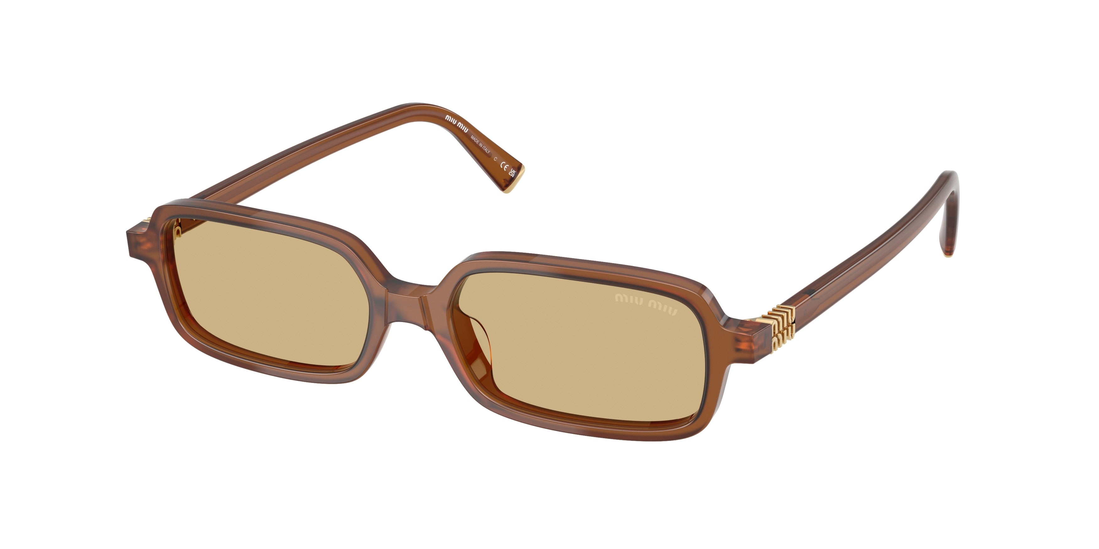 Miu Miu MU11ZS Rectangle Sunglasses 22I10R-Opaline Amber 51-140-16 - Color Map Brown