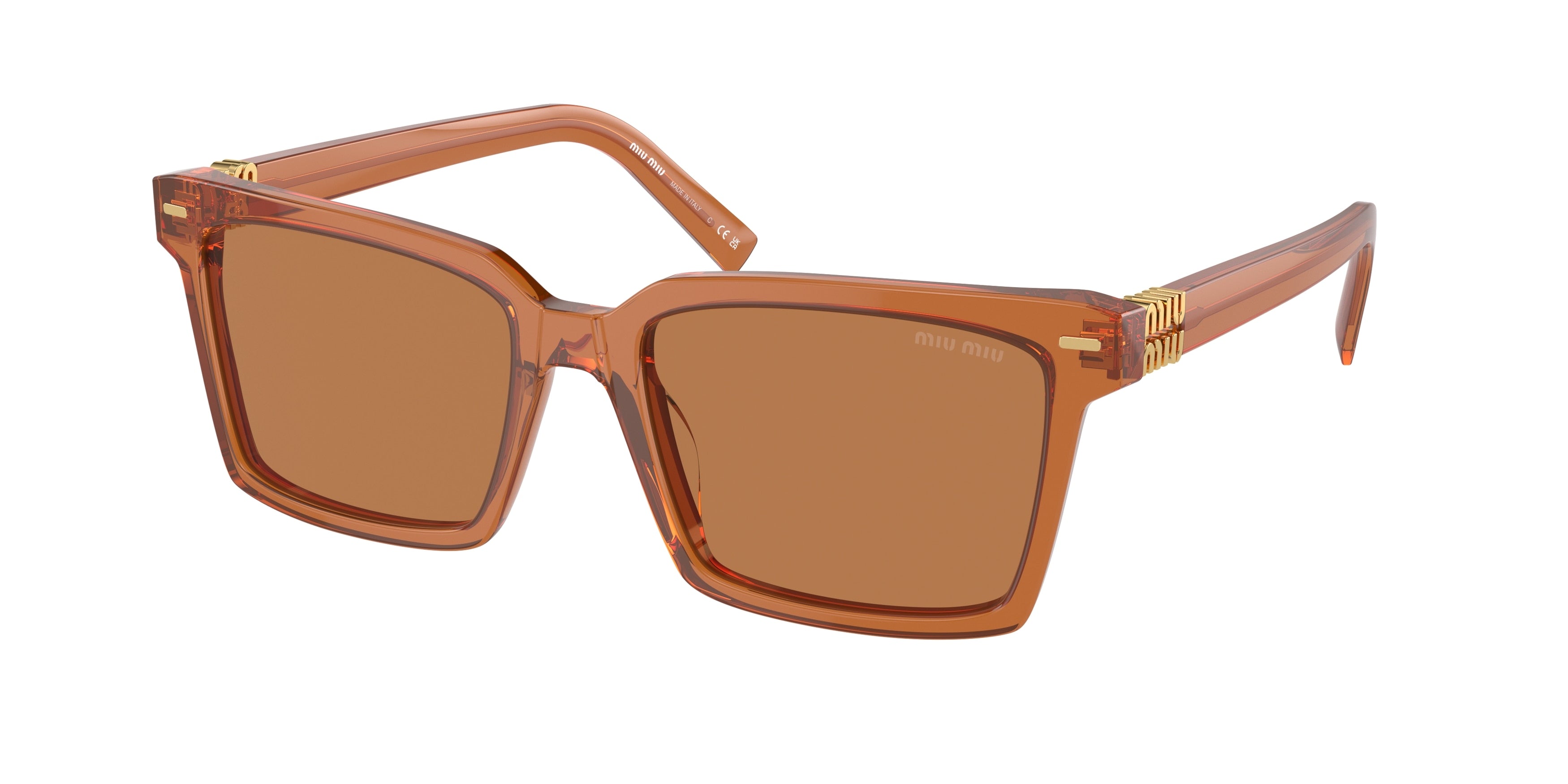 Miu Miu MU13ZS Rectangle Sunglasses 15T2Z1-Caramel Trasparent 55-140-18 - Color Map Brown