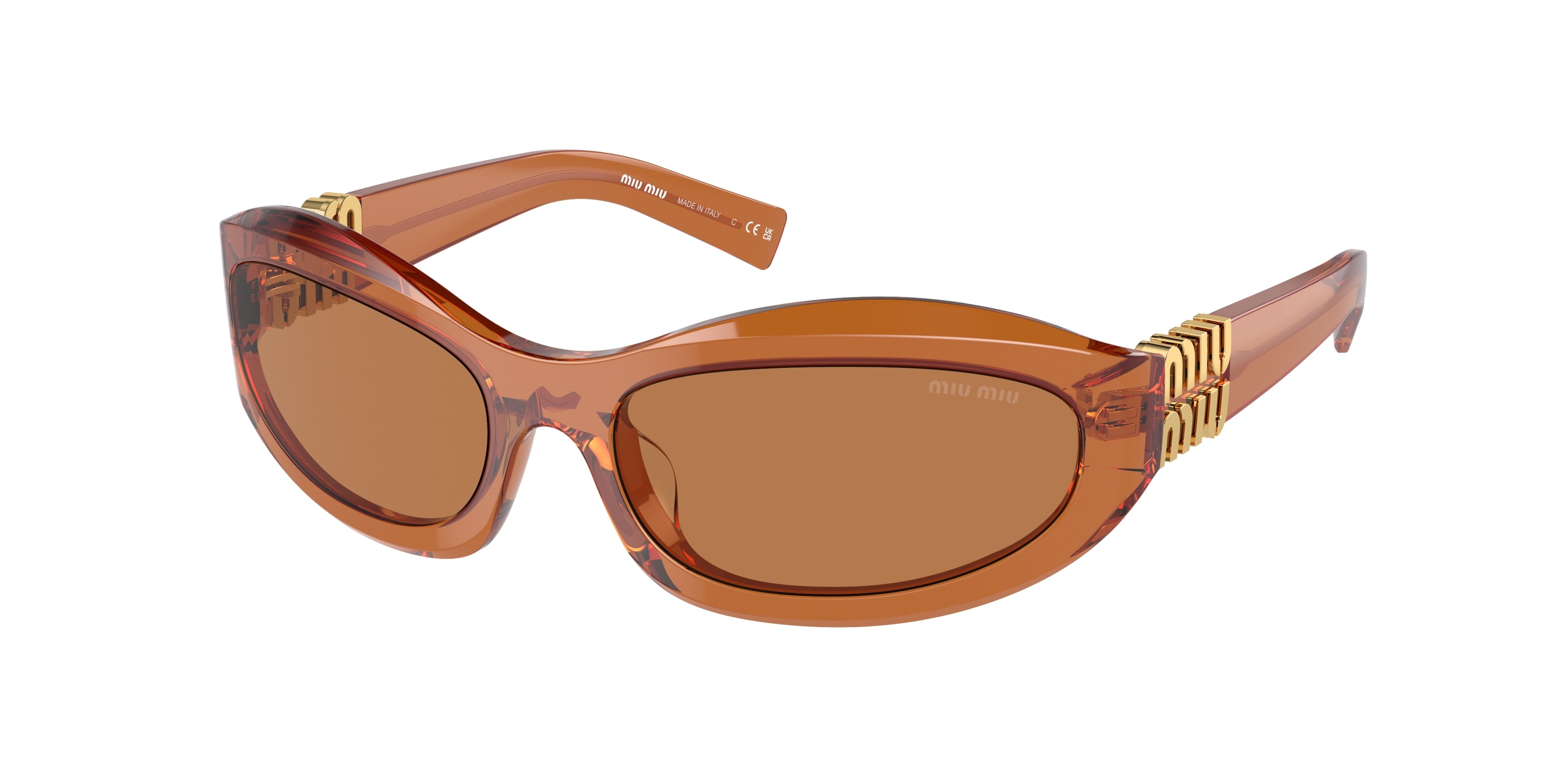 Miu Miu MU14ZSF Irregular Sunglasses 15T10I-Caramel Trasparent 61-130-18 - Color Map Brown