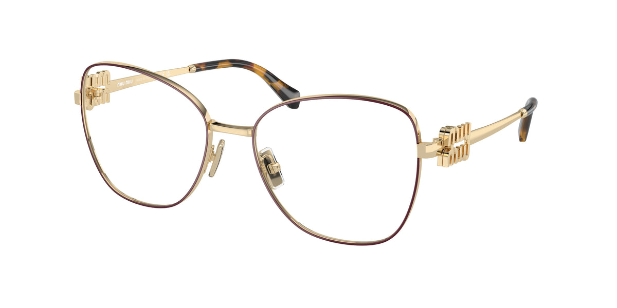 Miu Miu MU50XV Pilot Eyeglasses 09X1O1-Bordeaux/Pale Gold 56-135-17 - Color Map Red