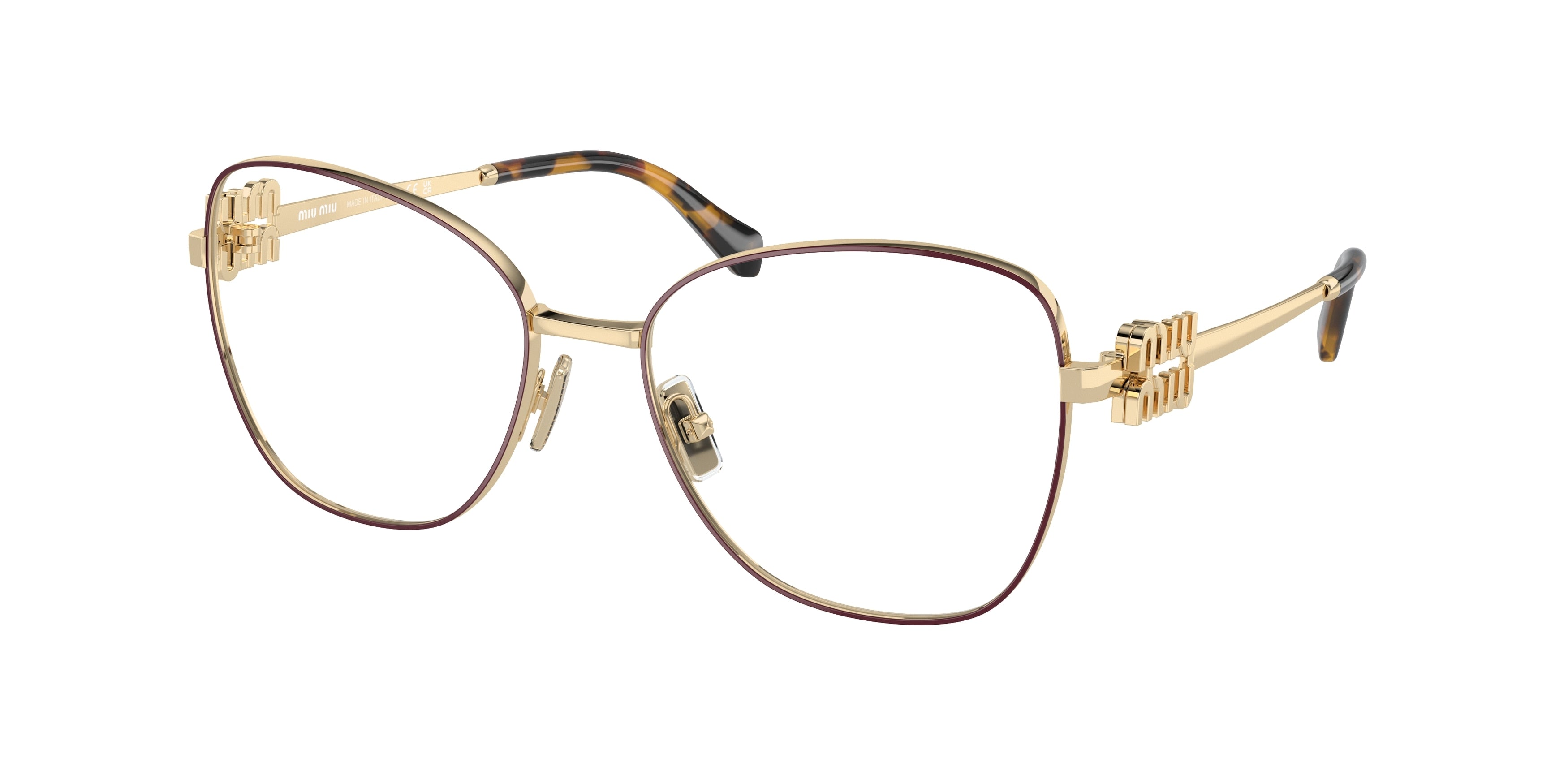 Miu Miu MU50XV Pilot Eyeglasses 09X1O1-Bordeaux/Pale Gold 56-135-17 - Color Map Red