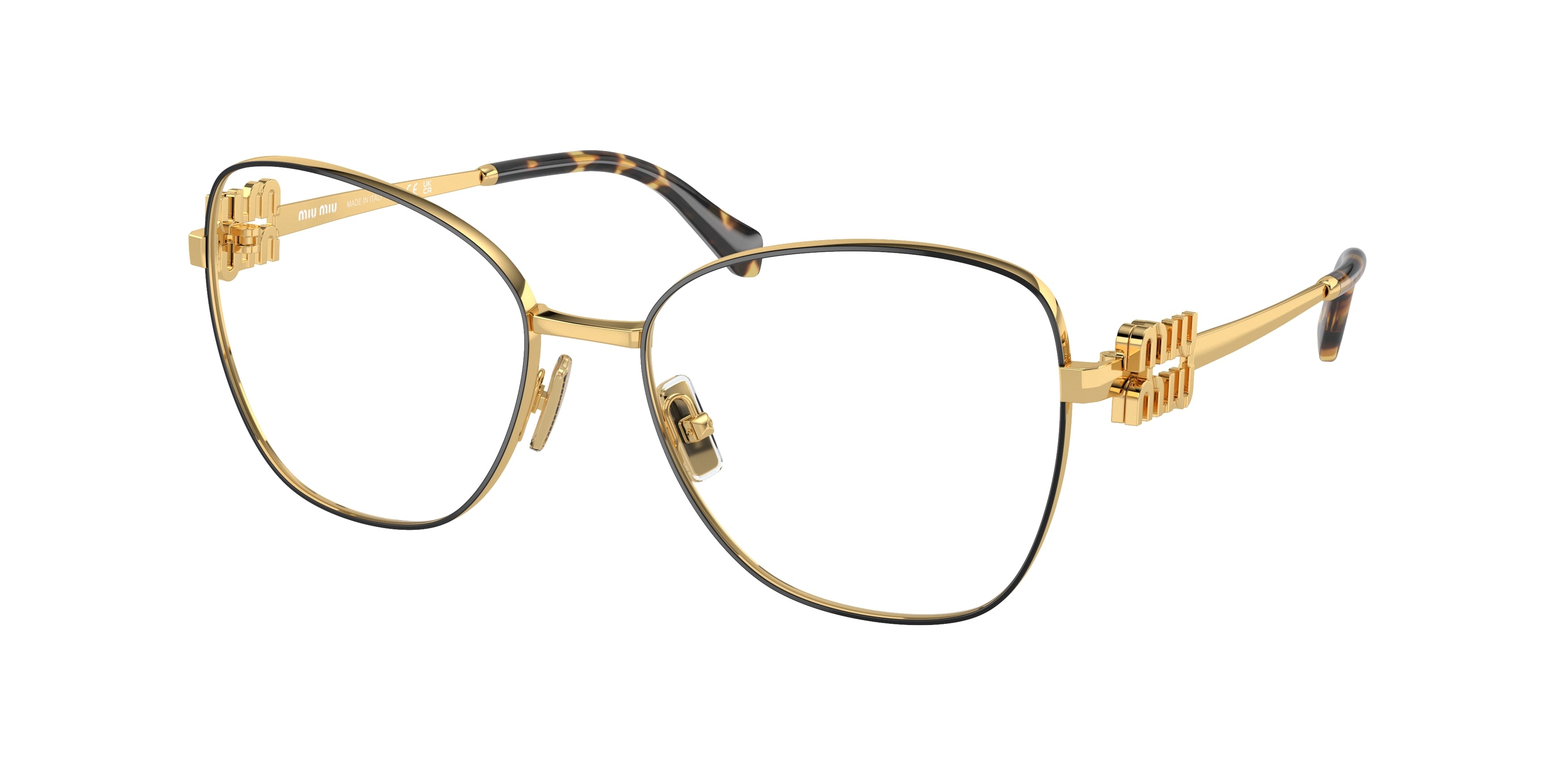 Miu Miu MU50XV Pilot Eyeglasses KUI1O1-Black/Gold 56-135-17 - Color Map Black