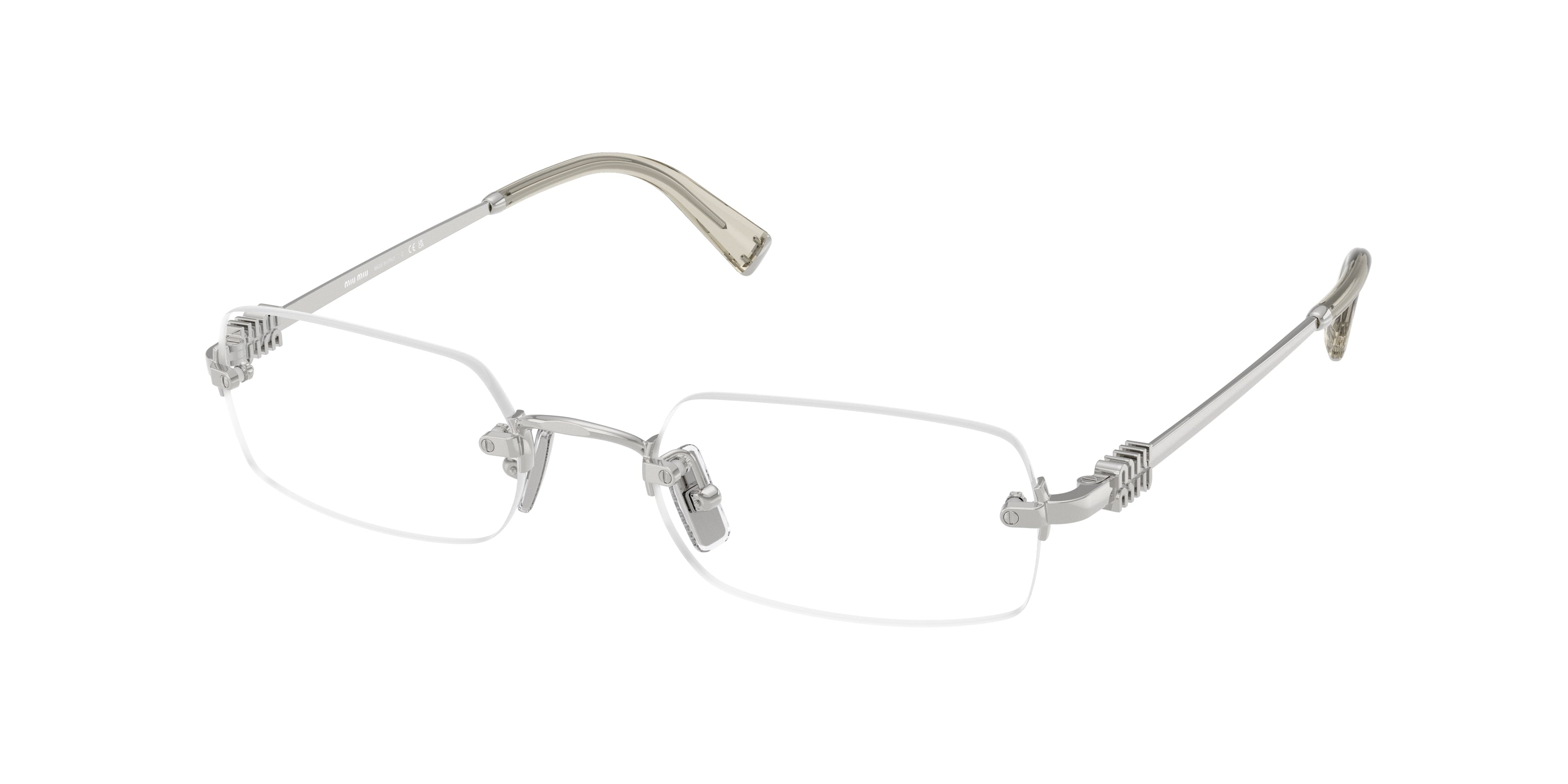Miu Miu MU50YV Rectangle Eyeglasses 1BC1O1-Silver 52-140-20 - Color Map Silver