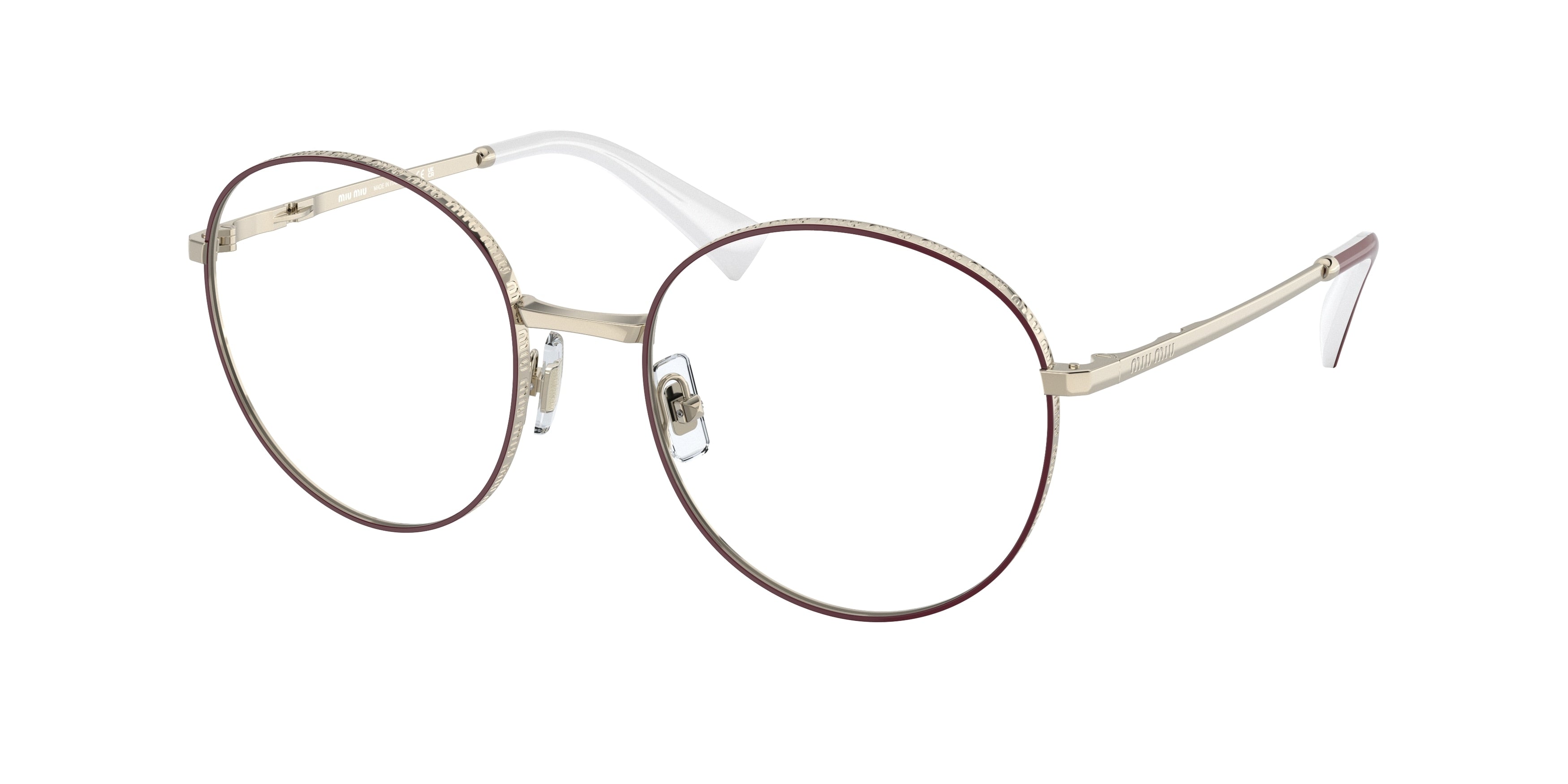 Miu Miu MU51VV Round Eyeglasses  09X1O1-Bordeaux 54-140-19 - Color Map Red