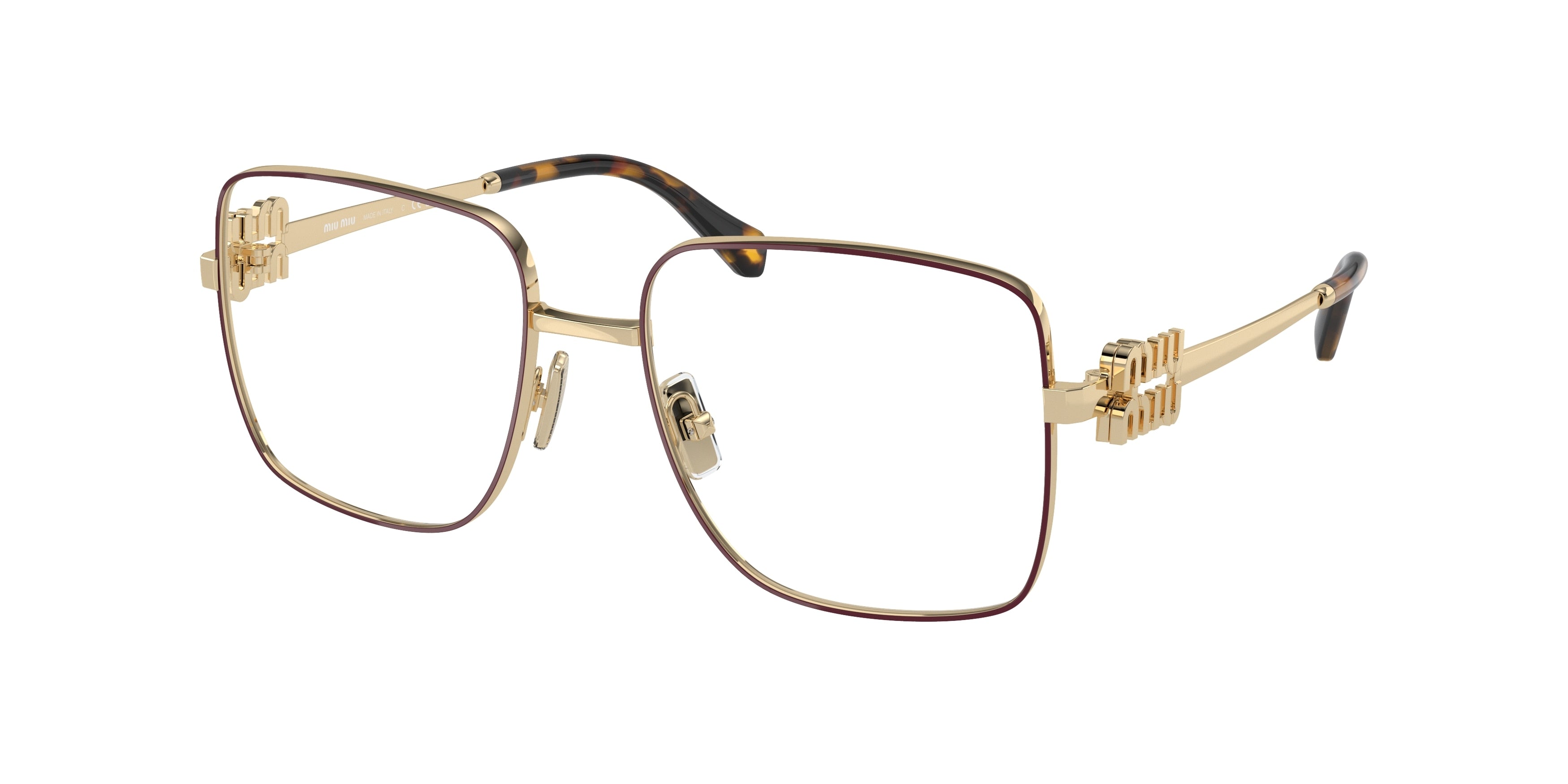 Miu Miu MU51XV Square Eyeglasses 09X1O1-Bordeaux/Pale Oro 54-135-17 - Color Map Red