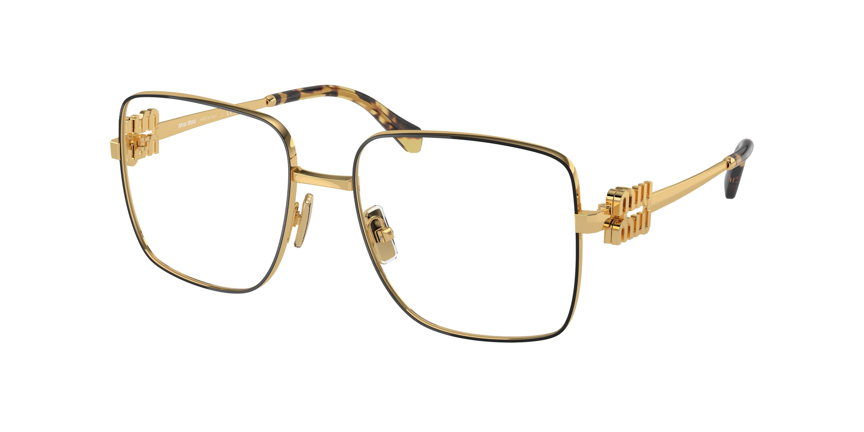 Miu Miu MU51XV Square Eyeglasses KUI1O1-Black/Gold 54-135-17 - Color Map Black