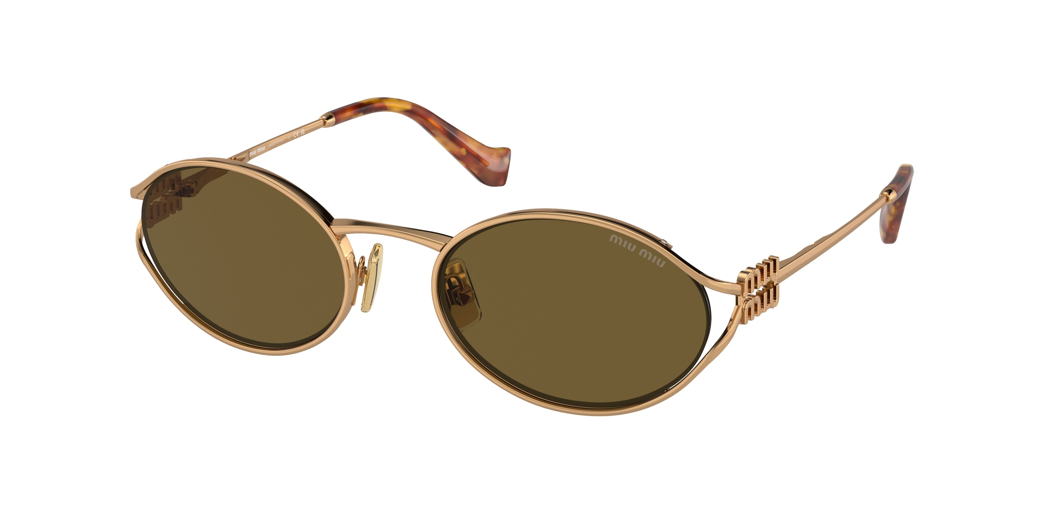 Miu Miu MU52YS Oval Sunglasses 7OE01T-Brass Gold 54-125-21 - Color Map Gold