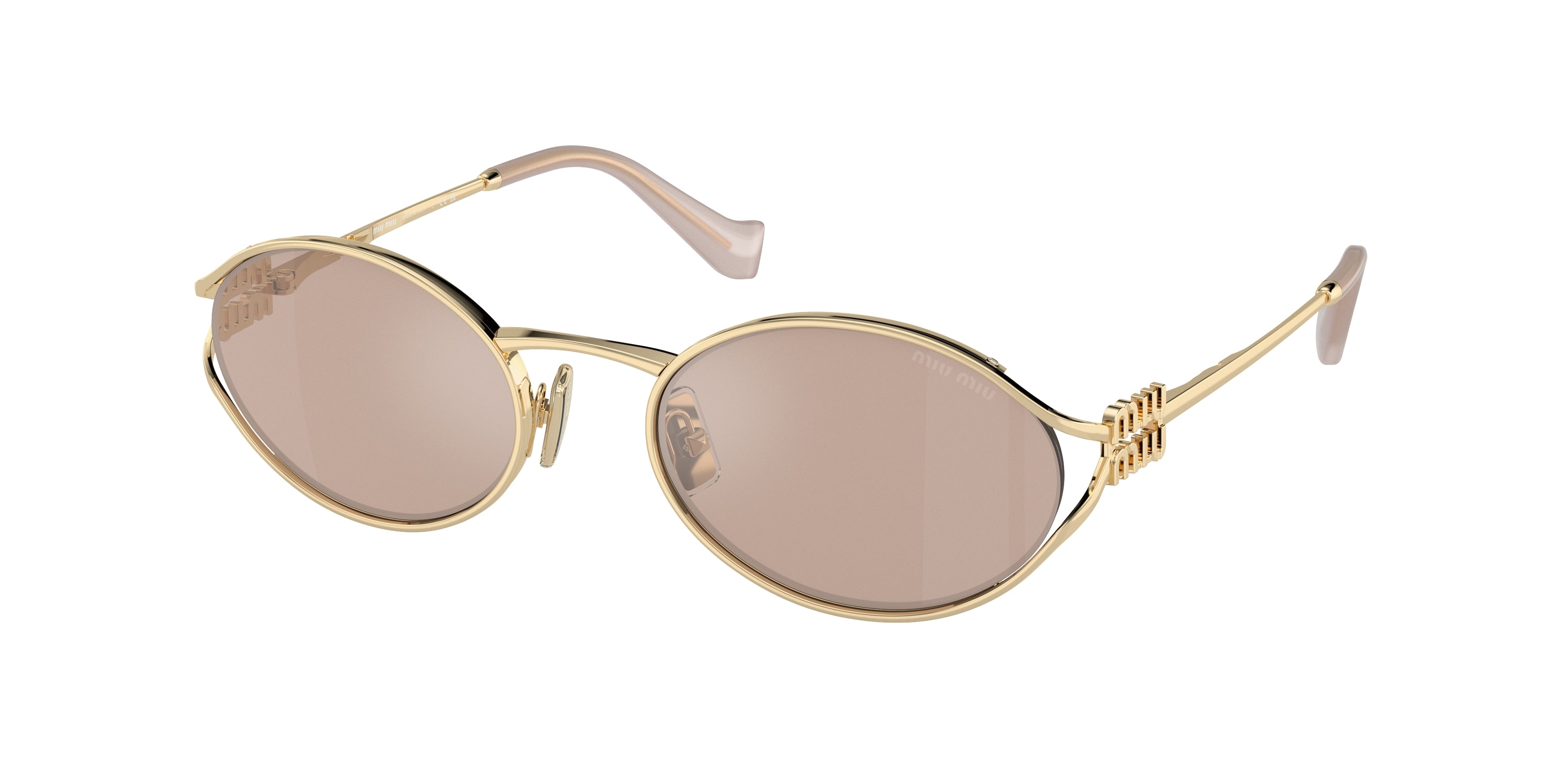 Miu Miu MU52YS Oval Sunglasses ZVN20F-Pale Gold 54-125-21 - Color Map Gold