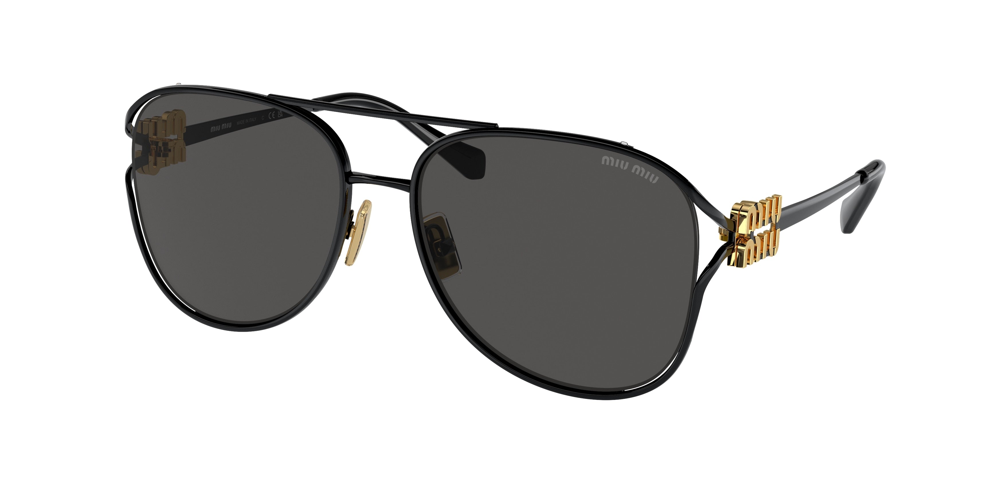 Miu Miu MU52ZS Pilot Sunglasses 1AB5S0-Black 58-130-17 - Color Map Black