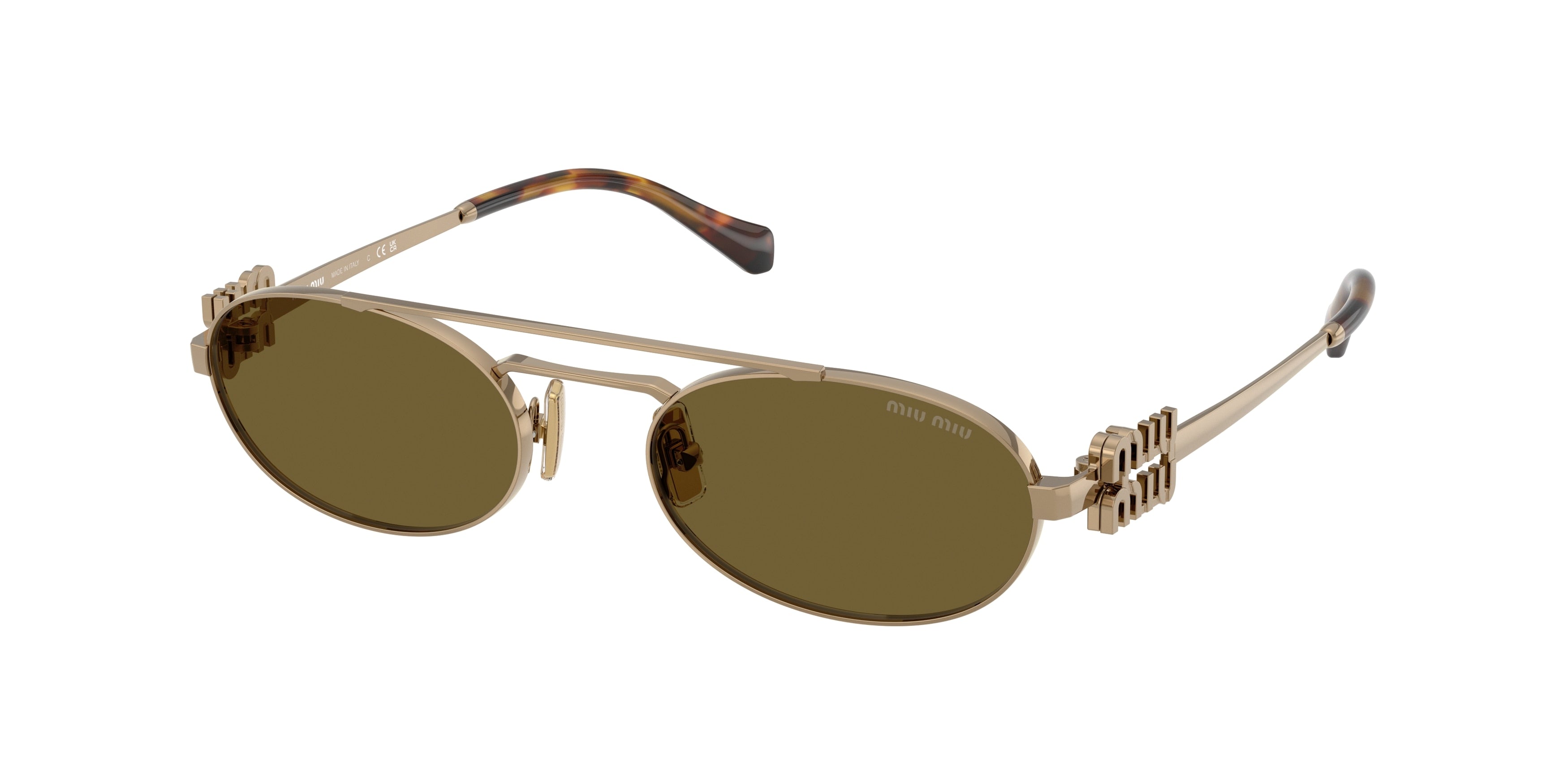 Miu Miu MU54ZS Oval Sunglasses 7OE09Z-Brass Gold 53-140-19 - Color Map Gold