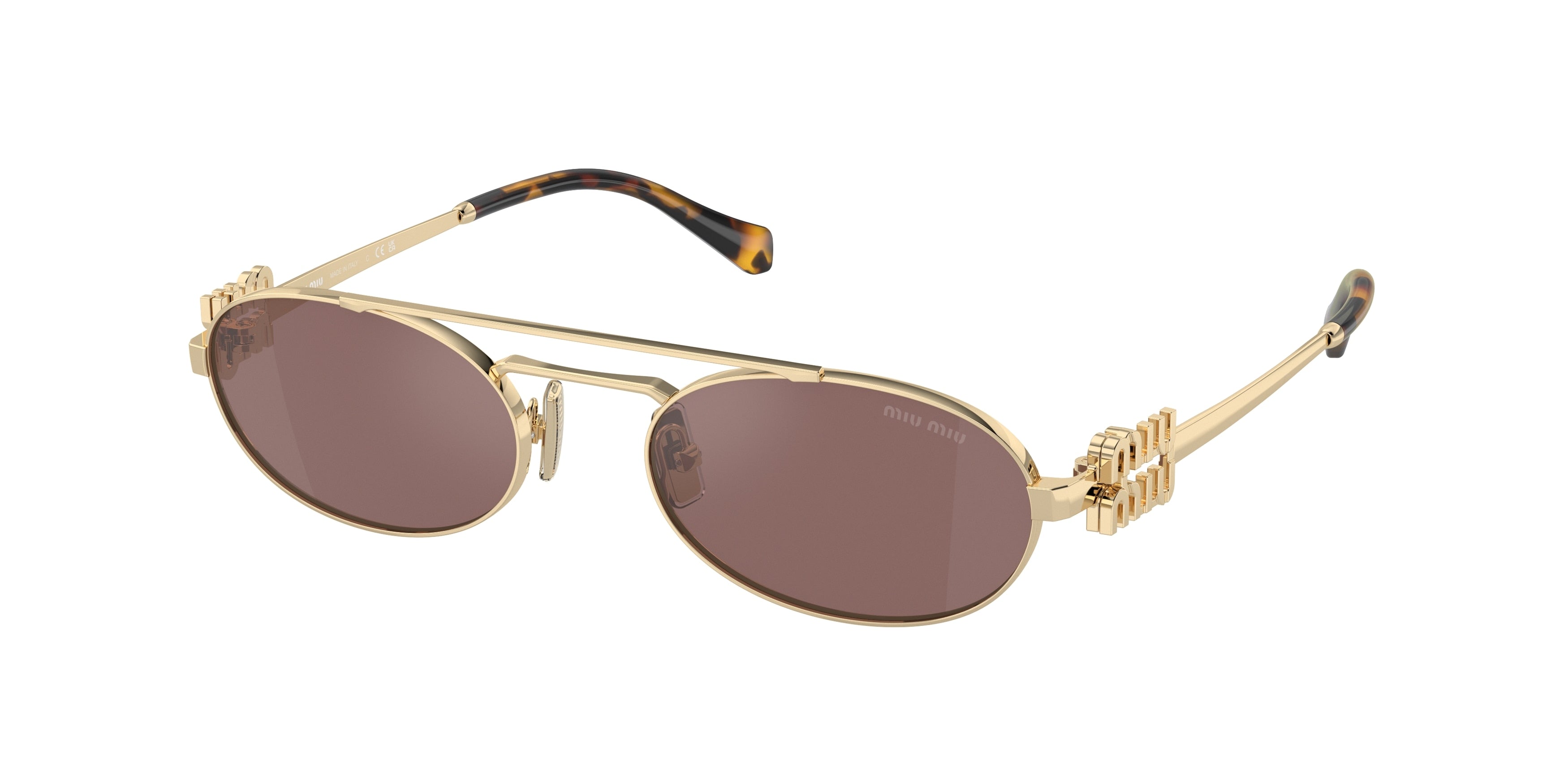 Miu Miu MU54ZS Oval Sunglasses ZVN70D-Pale Gold 53-140-19 - Color Map Gold
