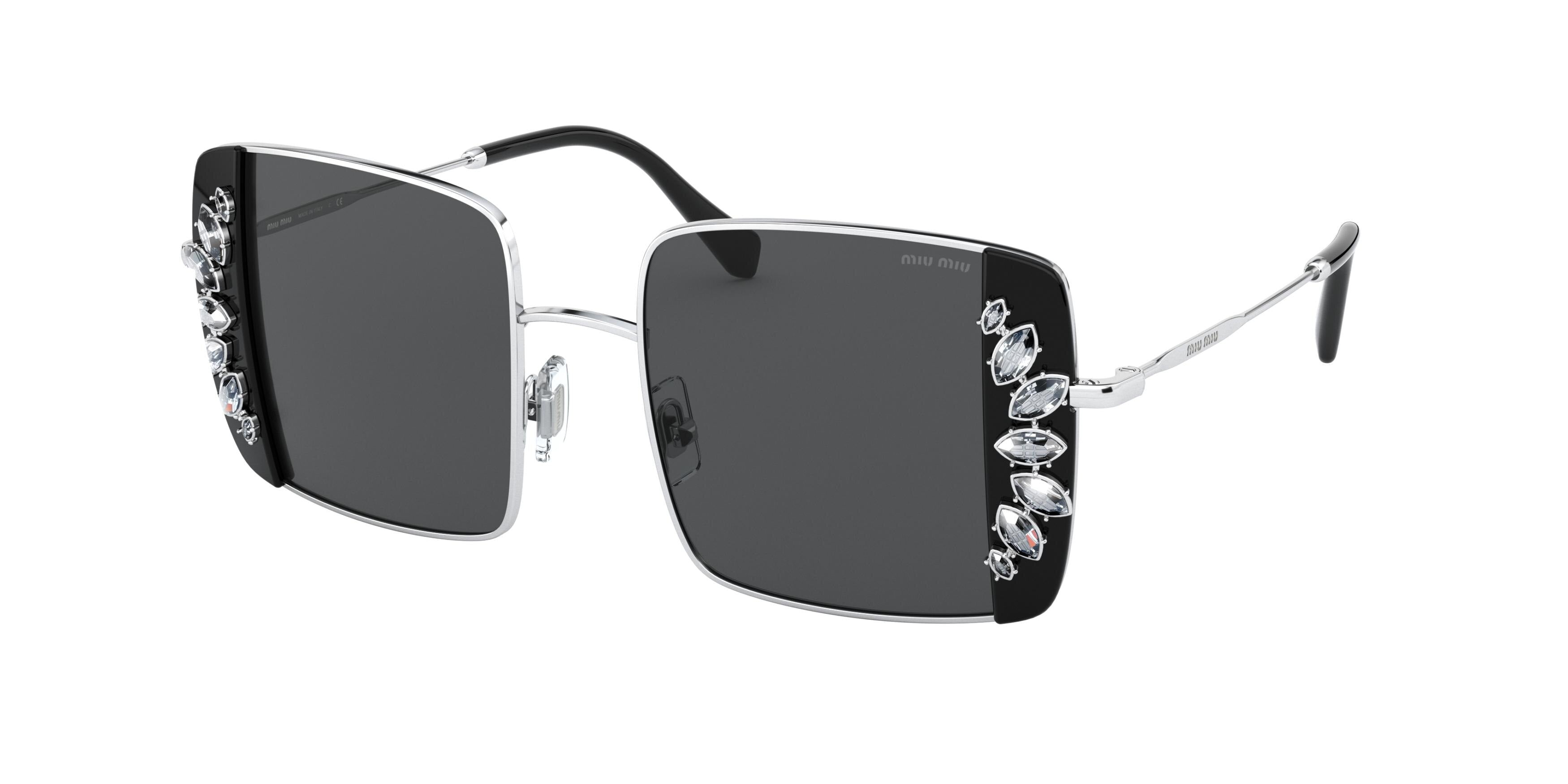 Miu Miu CORE COLLECTION MU56VS Rectangle Sunglasses 01E5S0-Silver / Black 46-140-19 - Color Map Silver