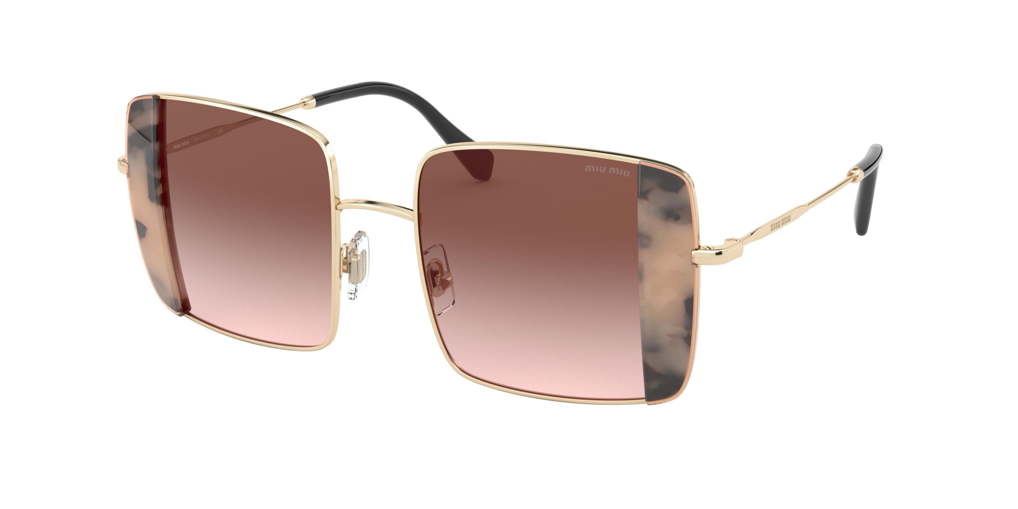 Miu Miu CORE COLLECTION MU56VS Rectangle Sunglasses  07D0A6-Pink Gold/Pink Havana 46-140-19 - Color Map Pink