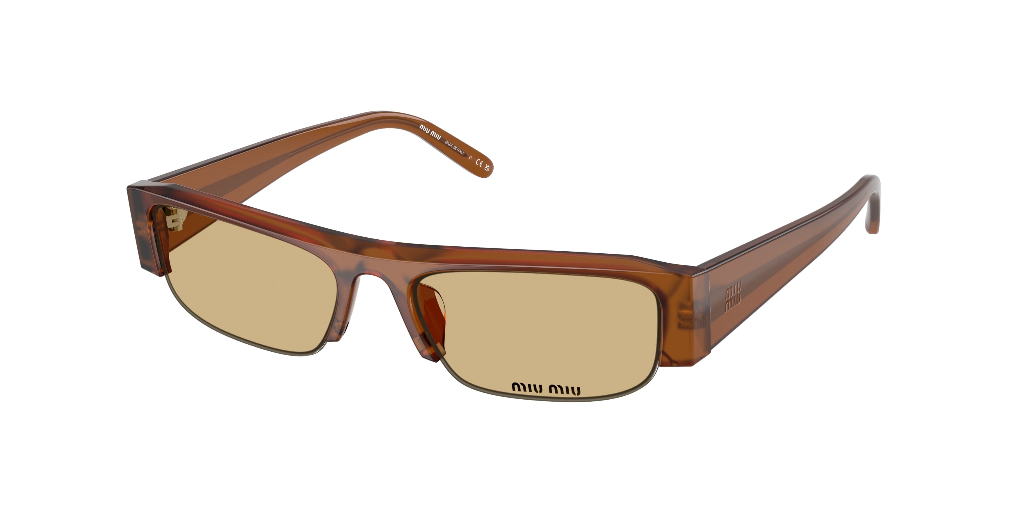 Miu Miu MUB07S Rectangle Sunglasses 22I10R-Opaline Amber 51-135-17 - Color Map Brown
