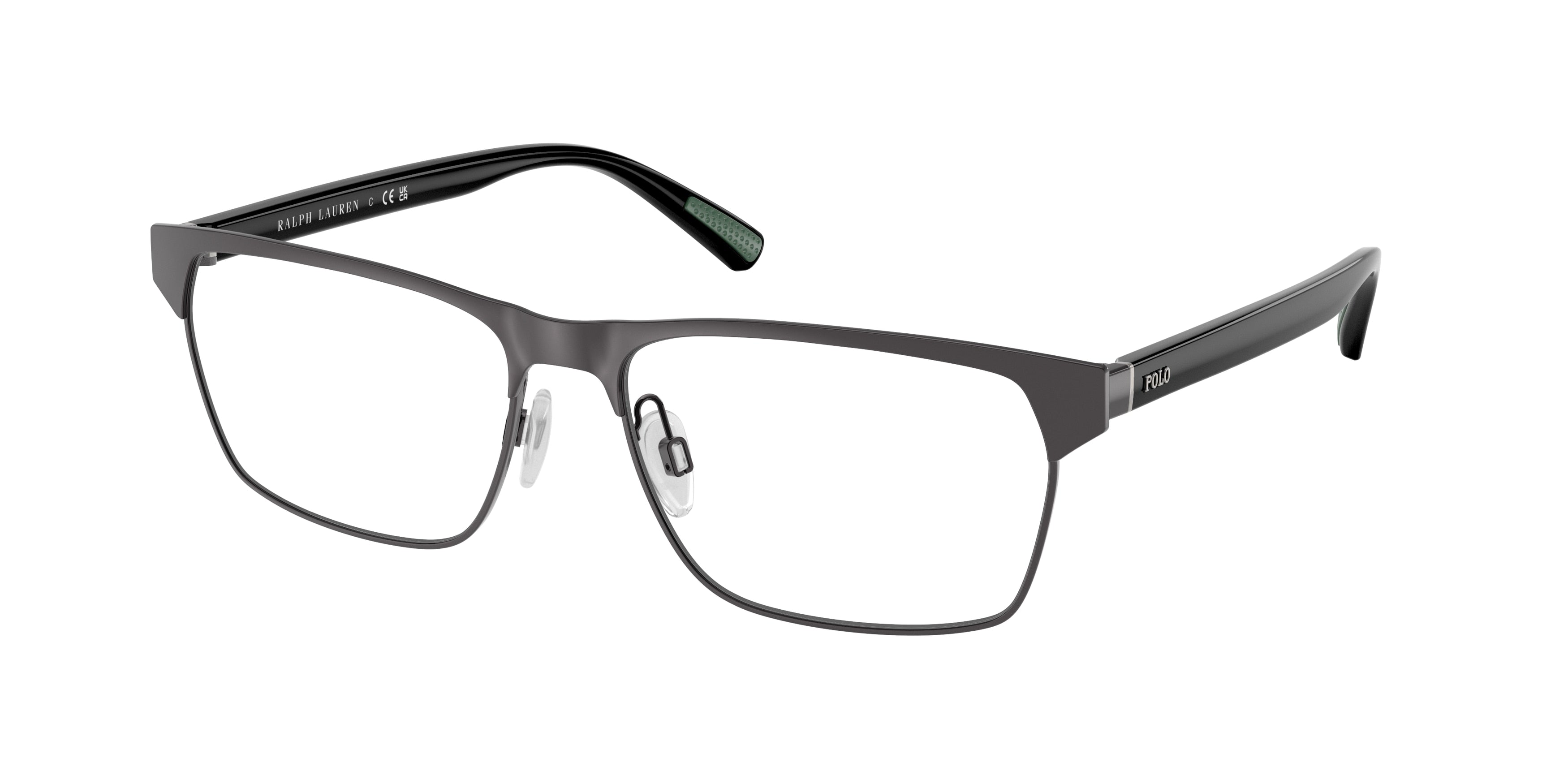 Polo PH1232 Rectangle Eyeglasses  9215-Shiny Dark Gunmetal 57-145-16 - Color Map Grey