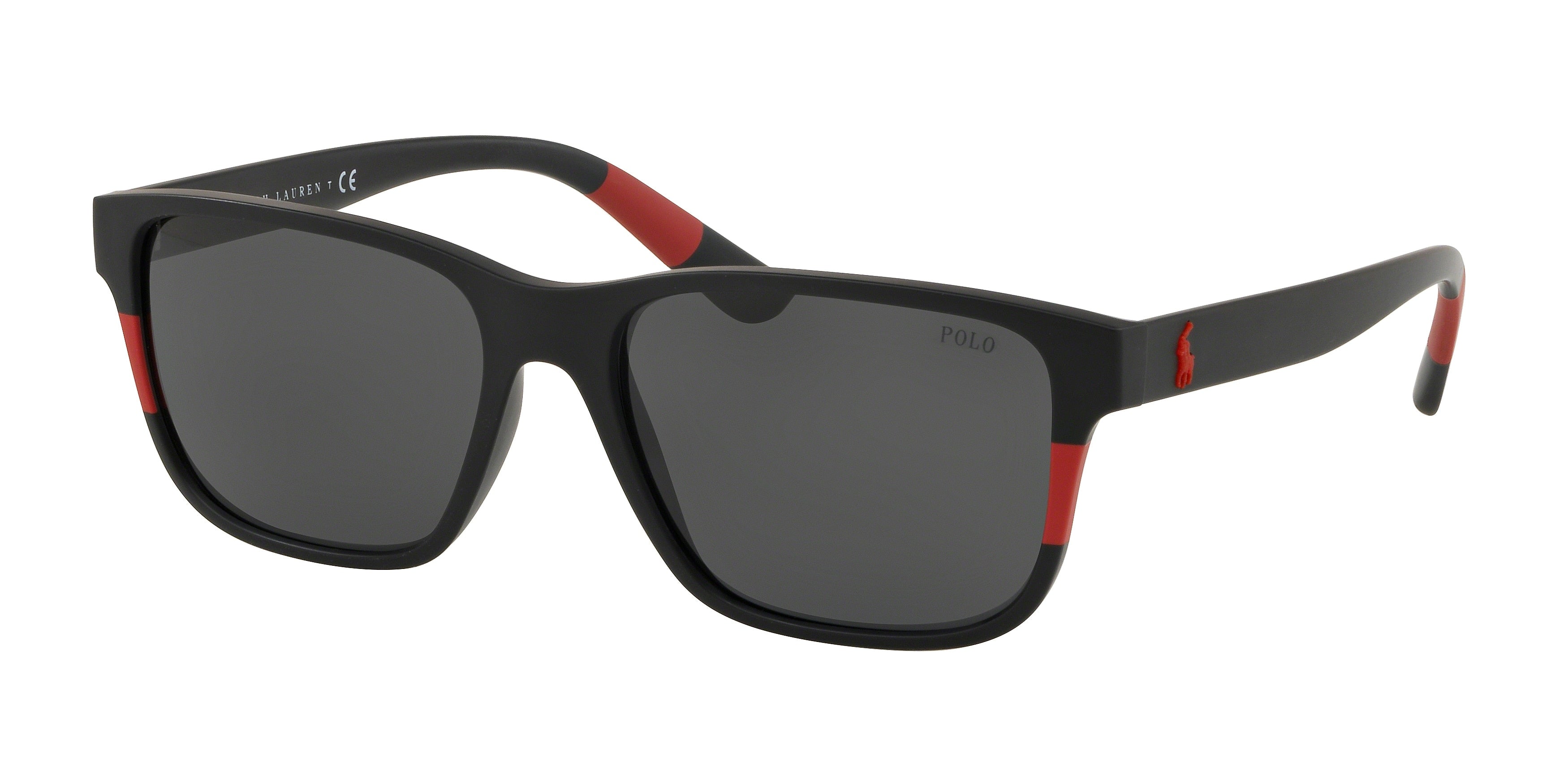 Polo PH4137 Pillow Sunglasses  528487-Matte Black/Rubber Red 57-145-17 - Color Map Black