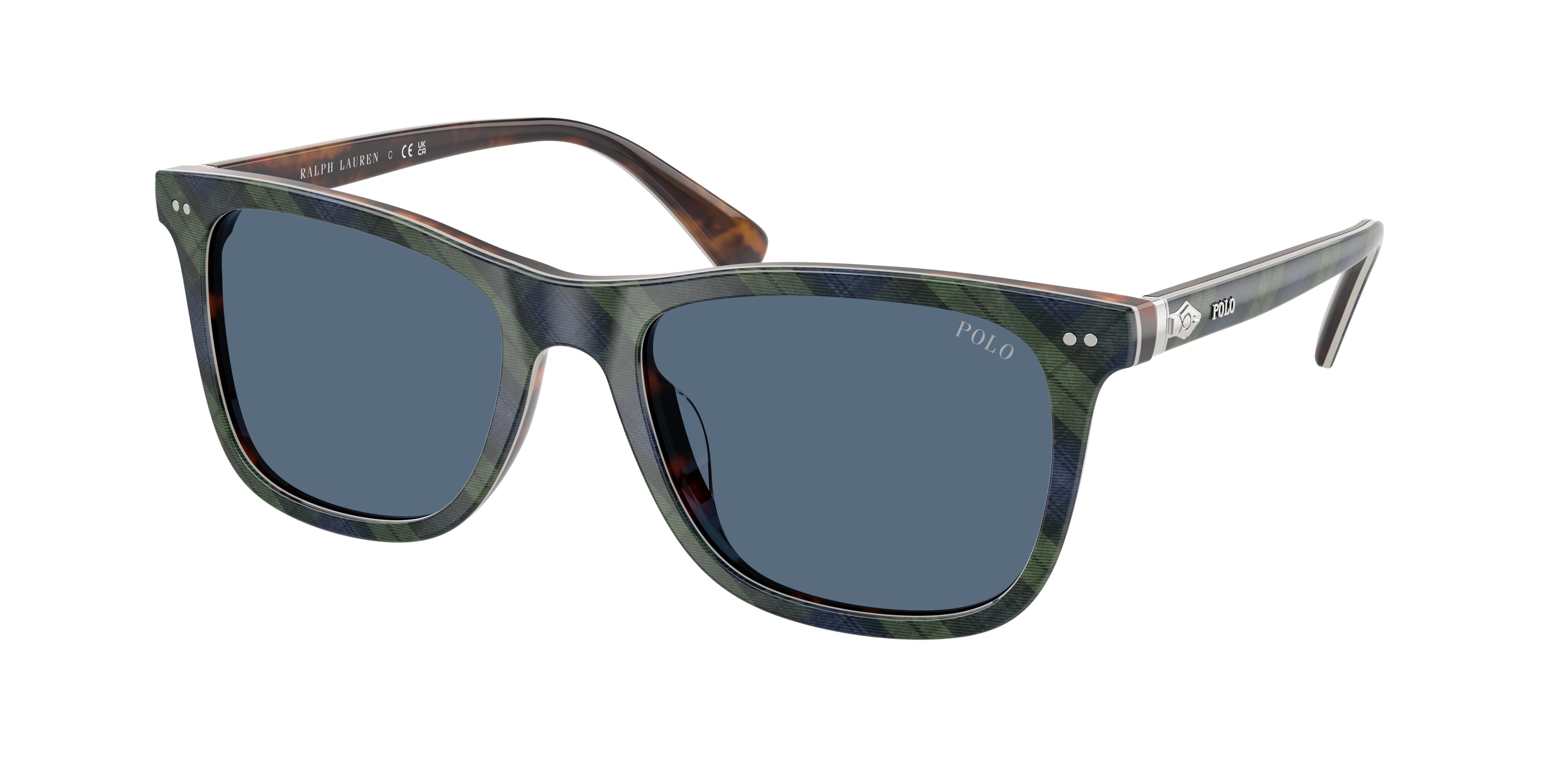 Polo PH4220U Square Sunglasses 562180-Shiny Tartan Blue/Green 55-145-19 - Color Map Multicolor