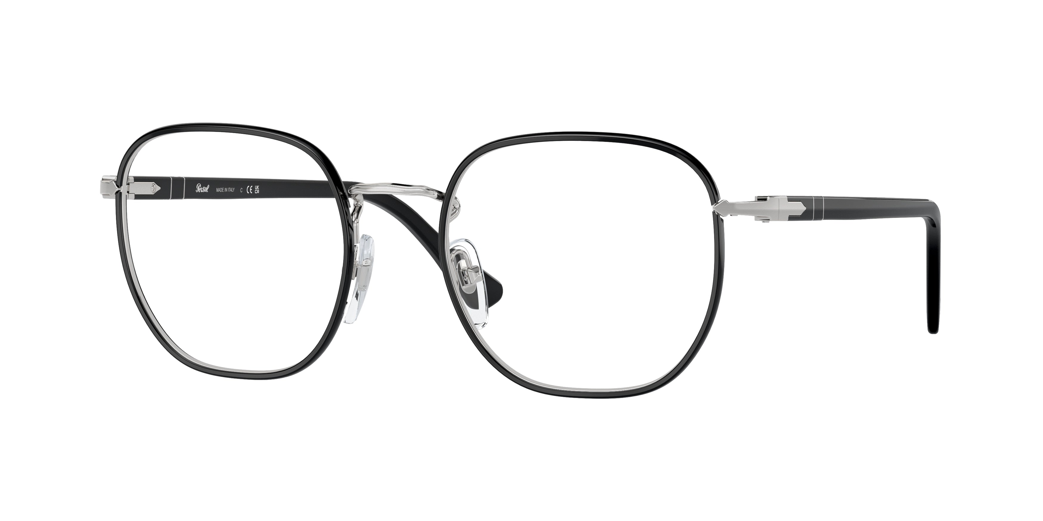 Persol PO1014VJ Round Eyeglasses 1125-Silver / Black 52-145-20 - Color Map Silver