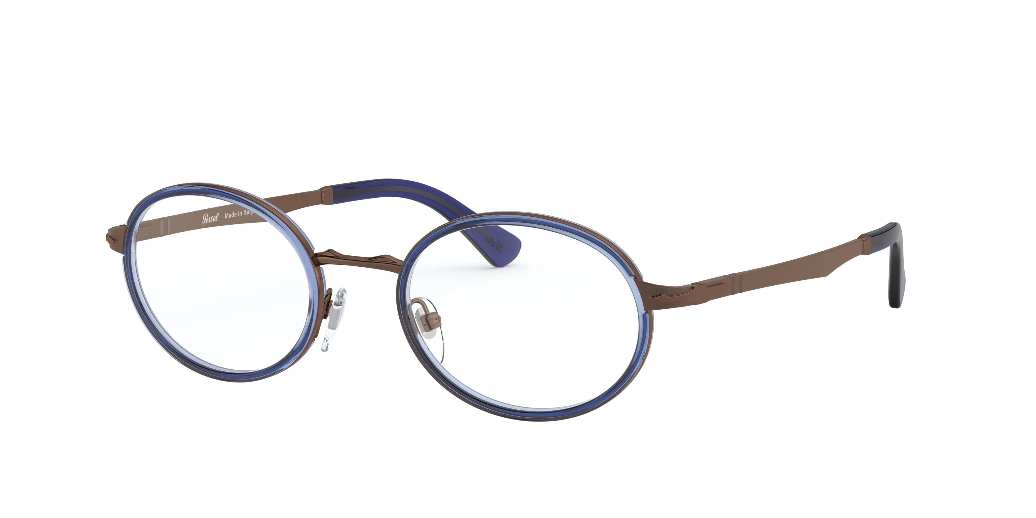 Persol PO2452V Oval Eyeglasses  1095-Blue-Brown 50-145-21 - Color Map Blue