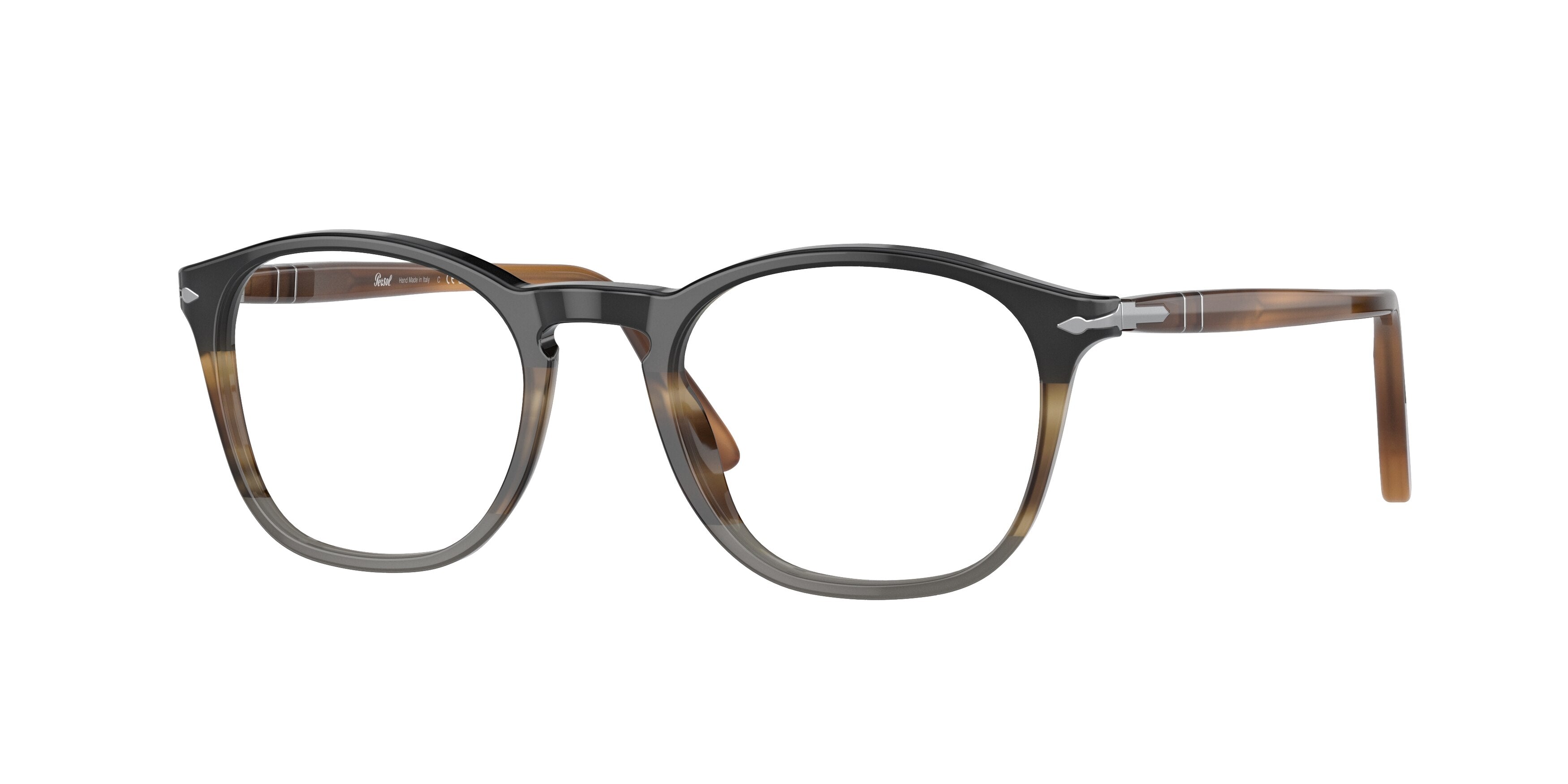 Persol PO3007V Square Eyeglasses 1135-Striped Brown 50-145-19 - Color Map Tortoise