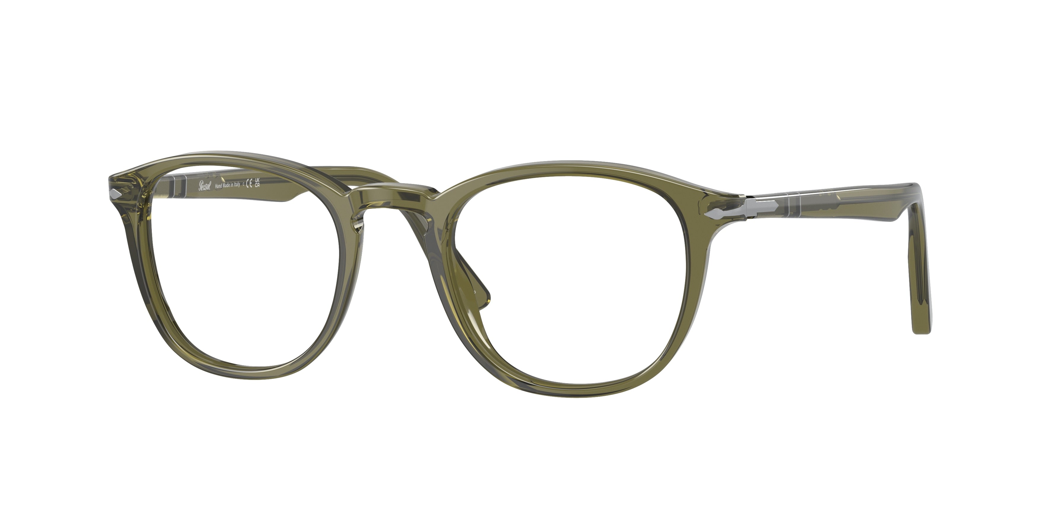 Persol PO3143V Round Eyeglasses 1142-Olive Green Transparent 49-145-21 - Color Map Green