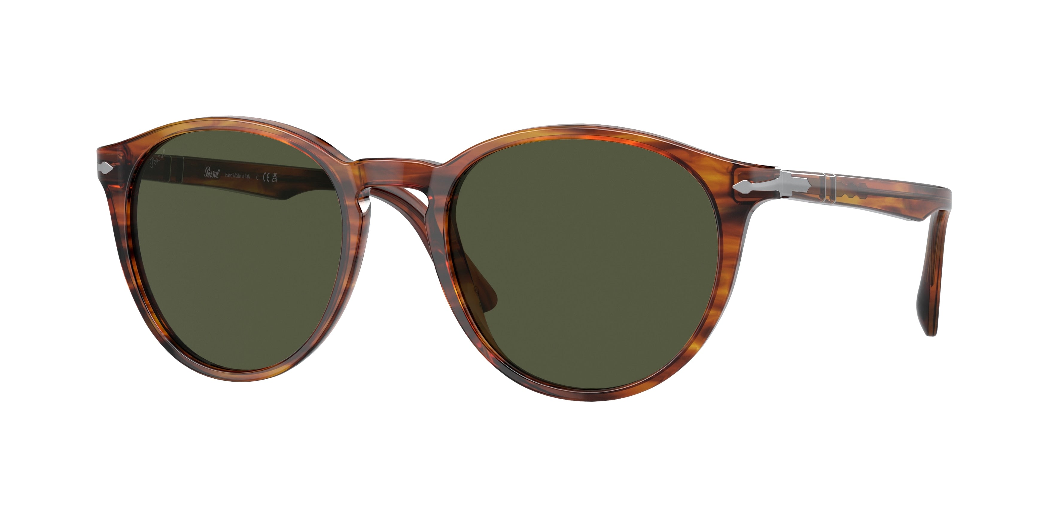 Persol PO3152S Round Sunglasses  115731-Striped Brown 52-145-20 - Color Map Tortoise