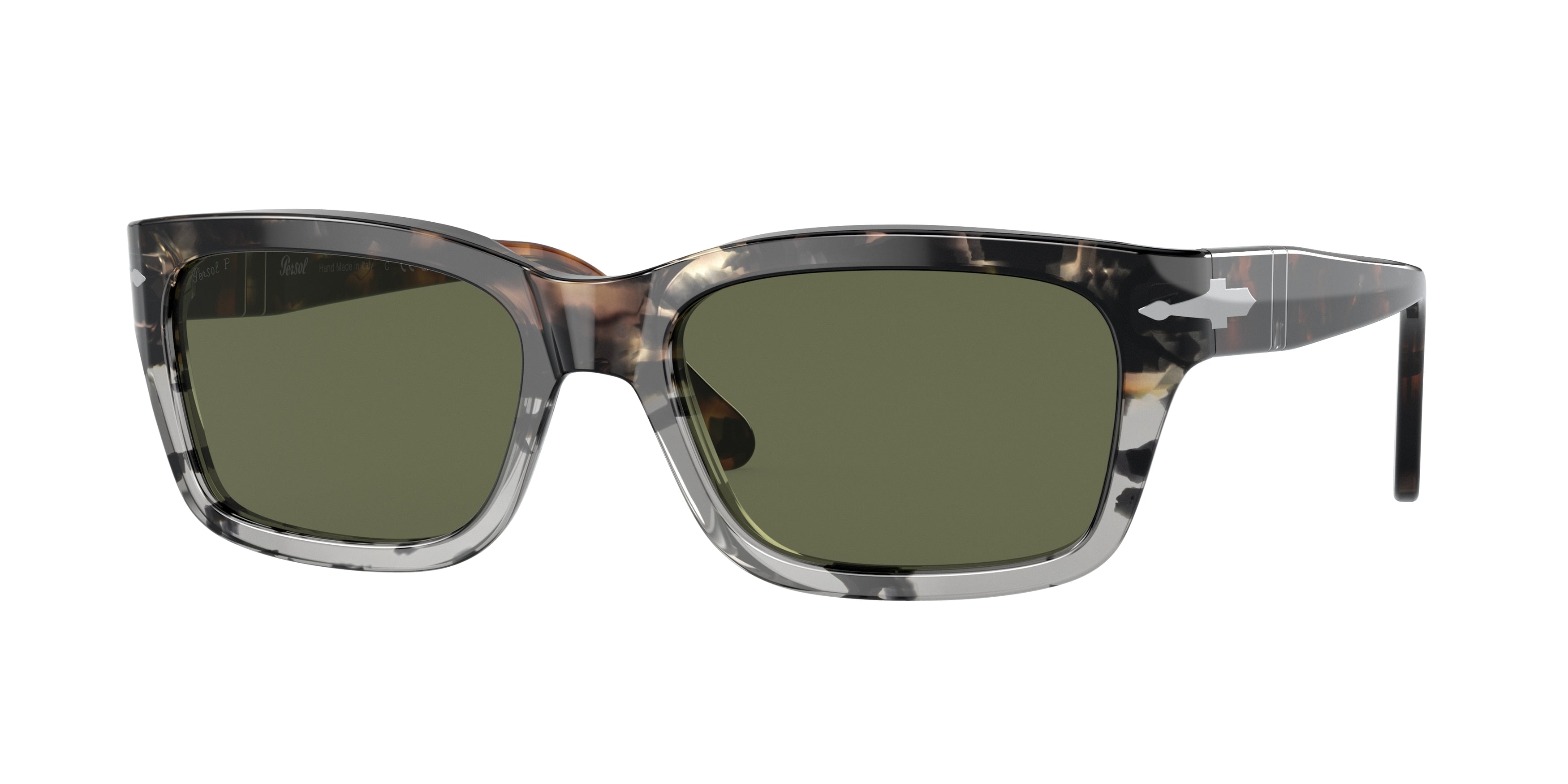 Persol PO3301S Rectangle Sunglasses 115958-Brown Cut Grey Tortoise 54-145-19 - Color Map Brown