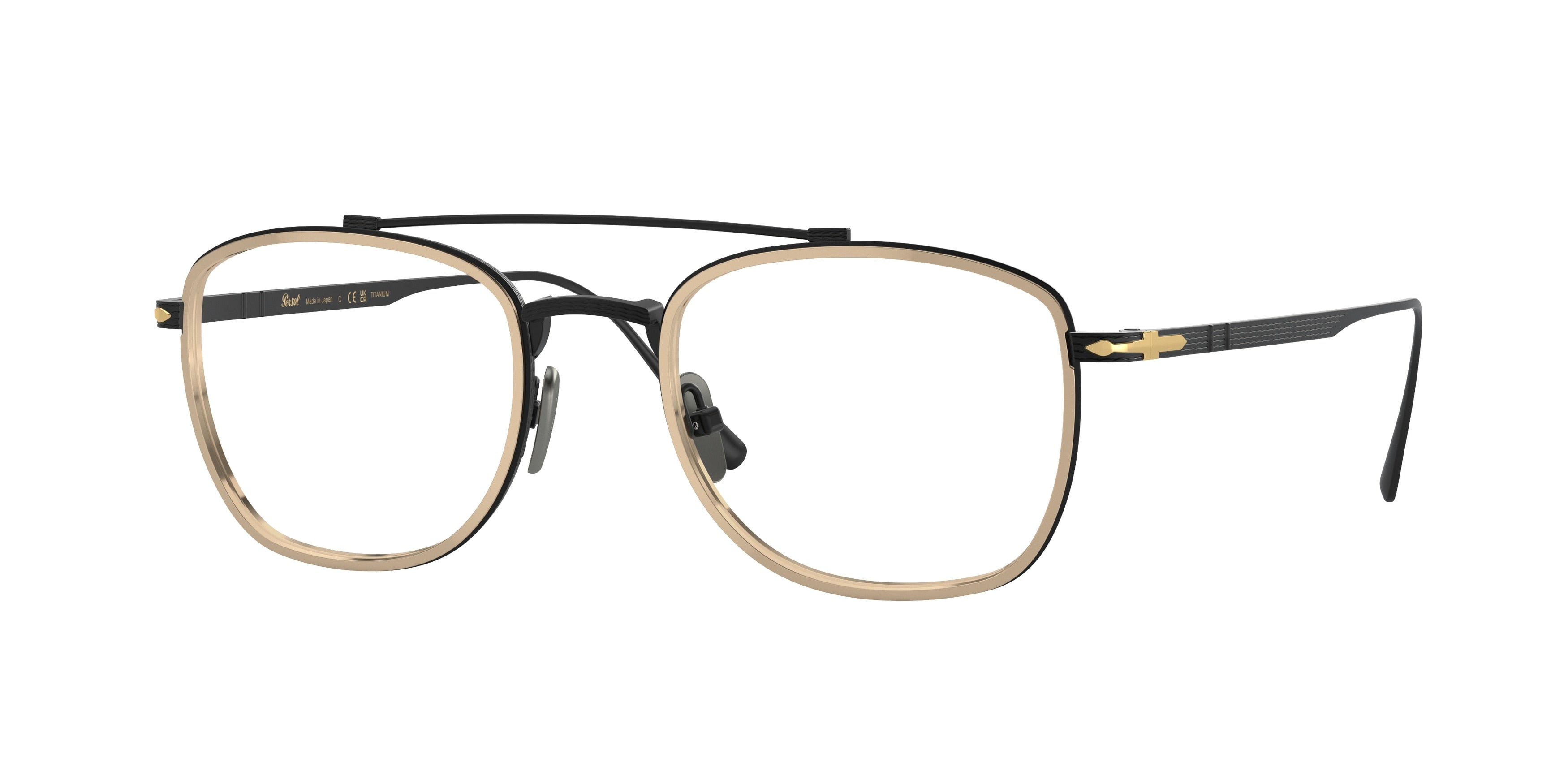 Persol PO5005VT Rectangle Eyeglasses 8008-Black/Gold 48-145-21 - Color Map Black