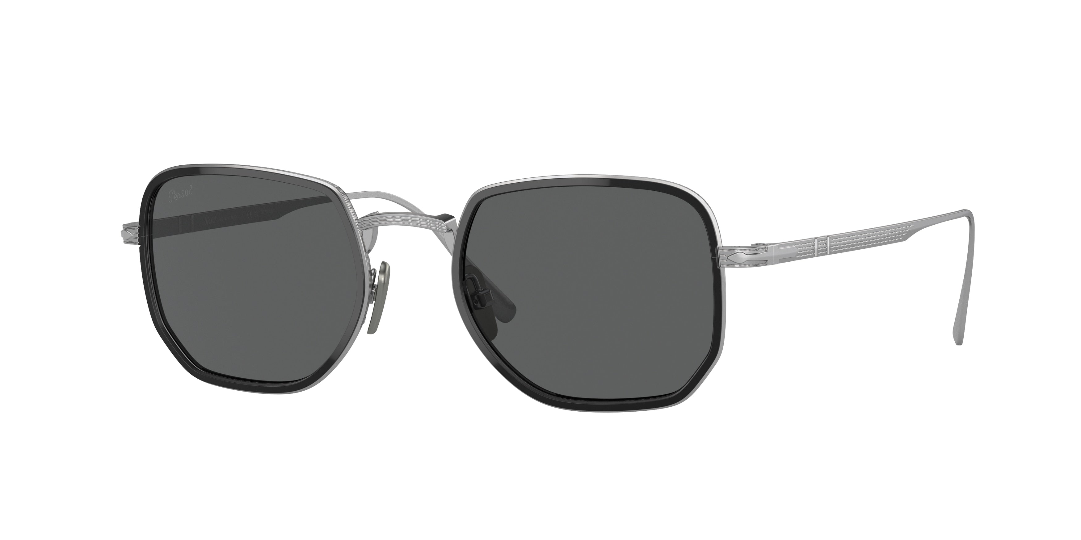 Persol PO5006ST Rectangle Sunglasses 8006B1-Silver/Black 47-145-20 - Color Map Silver