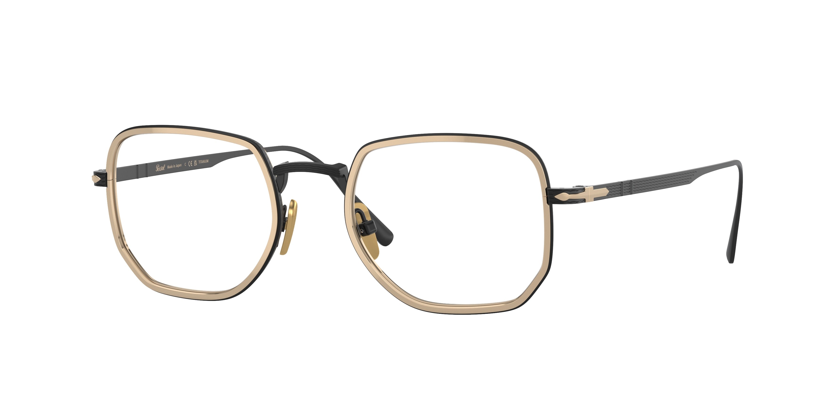 Persol PO5006VT Rectangle Eyeglasses 8008-Black/Gold 47-145-20 - Color Map Black