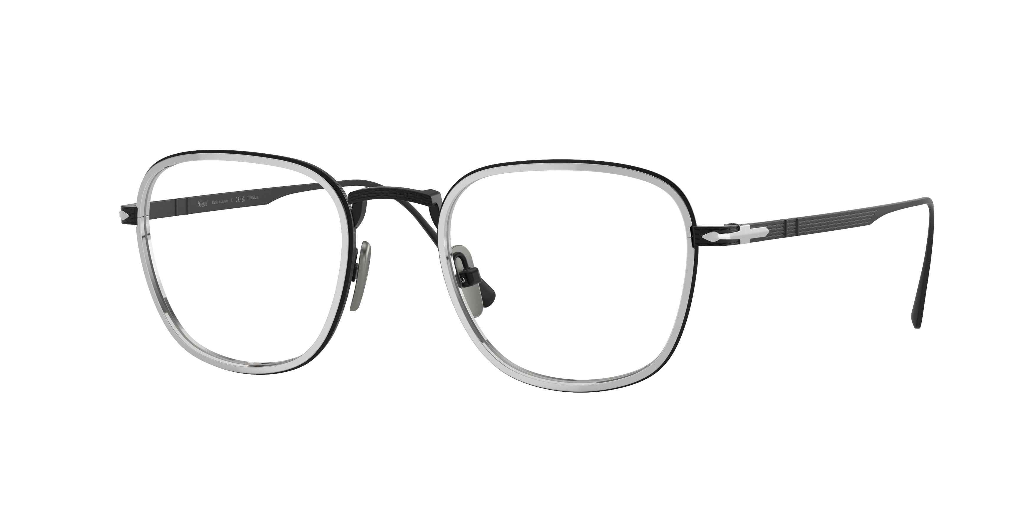 Persol PO5007VT Square Eyeglasses 8012-Black/Silver 47-145-21 - Color Map Black
