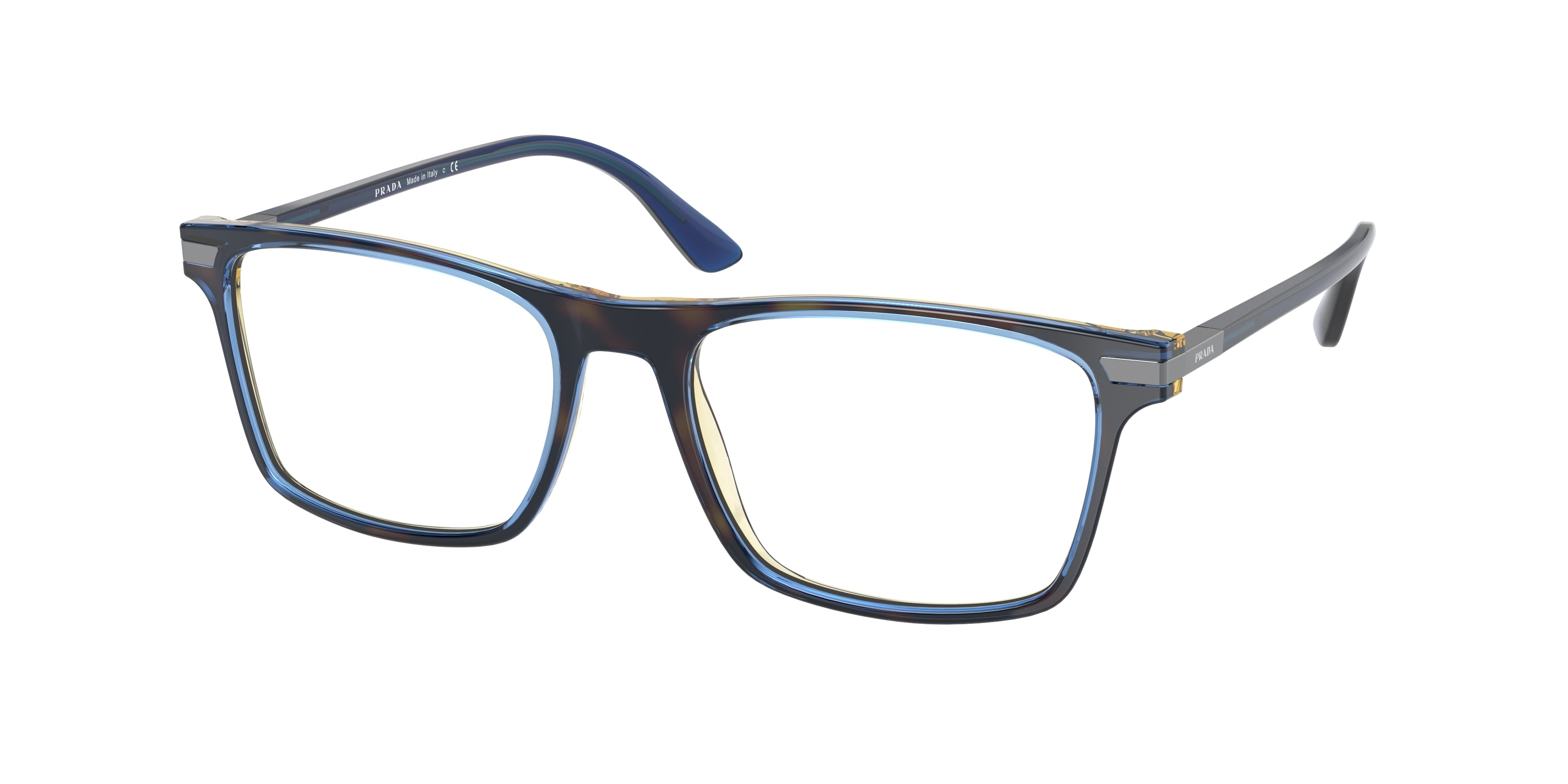 Prada PR01WV Rectangle Eyeglasses ZXH1O1-Denim Tortoise 56-145-18 - Color Map Tortoise