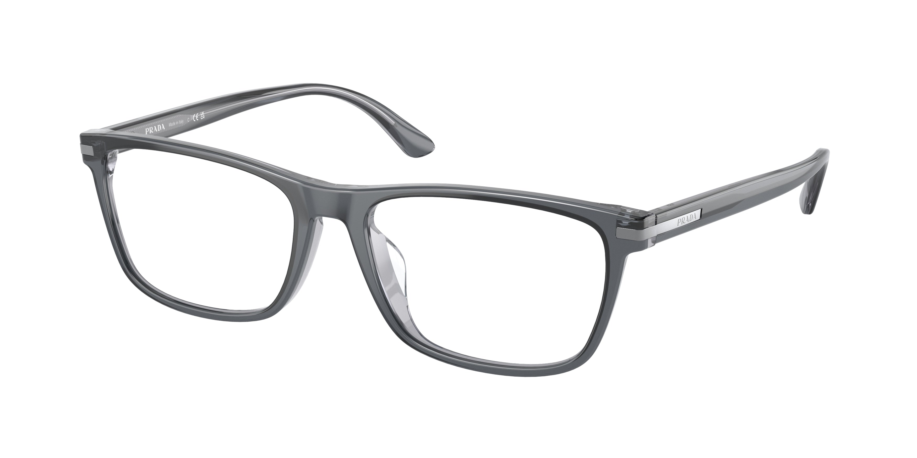 Prada PR01ZVD Rectangle Eyeglasses 01G1O1-Smoke Crystal Silver 56-150-17 - Color Map Grey