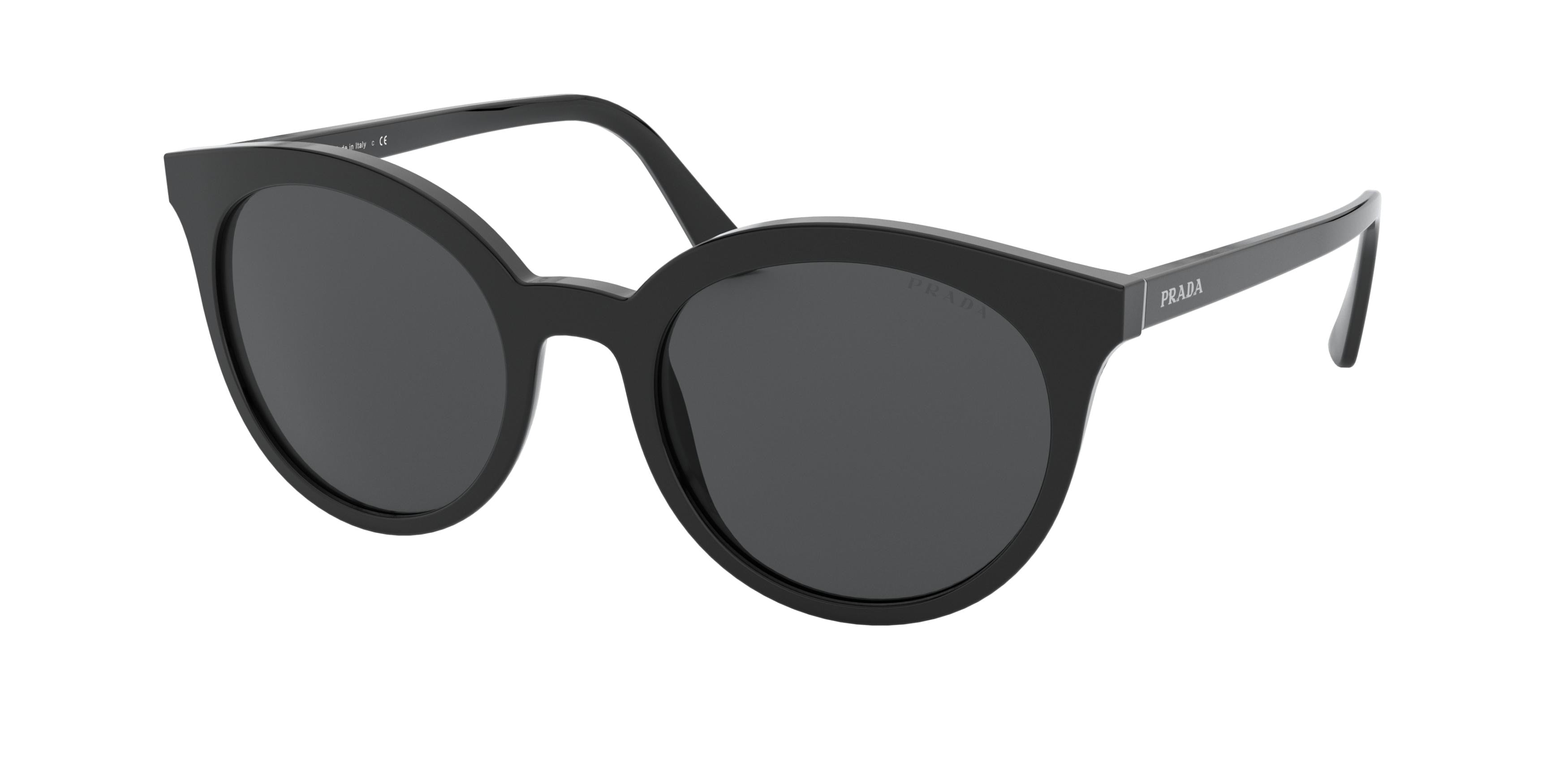 Prada HERITAGE PR02XS Round Sunglasses 1AB5S0-Black 53-145-21 - Color Map Black