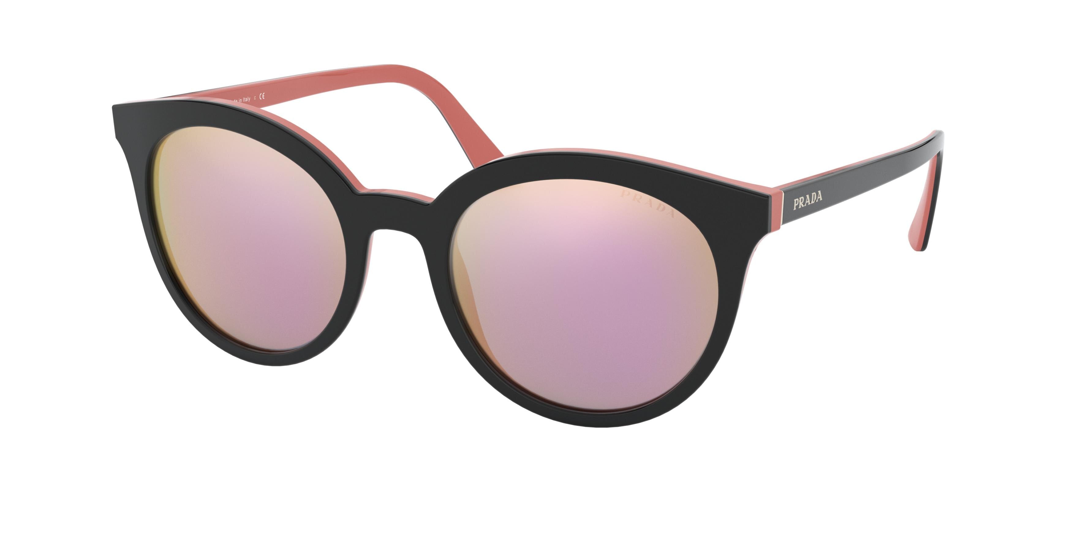 Prada HERITAGE PR02XS Round Sunglasses 541726-Top Black/Pink 53-145-21 - Color Map Black
