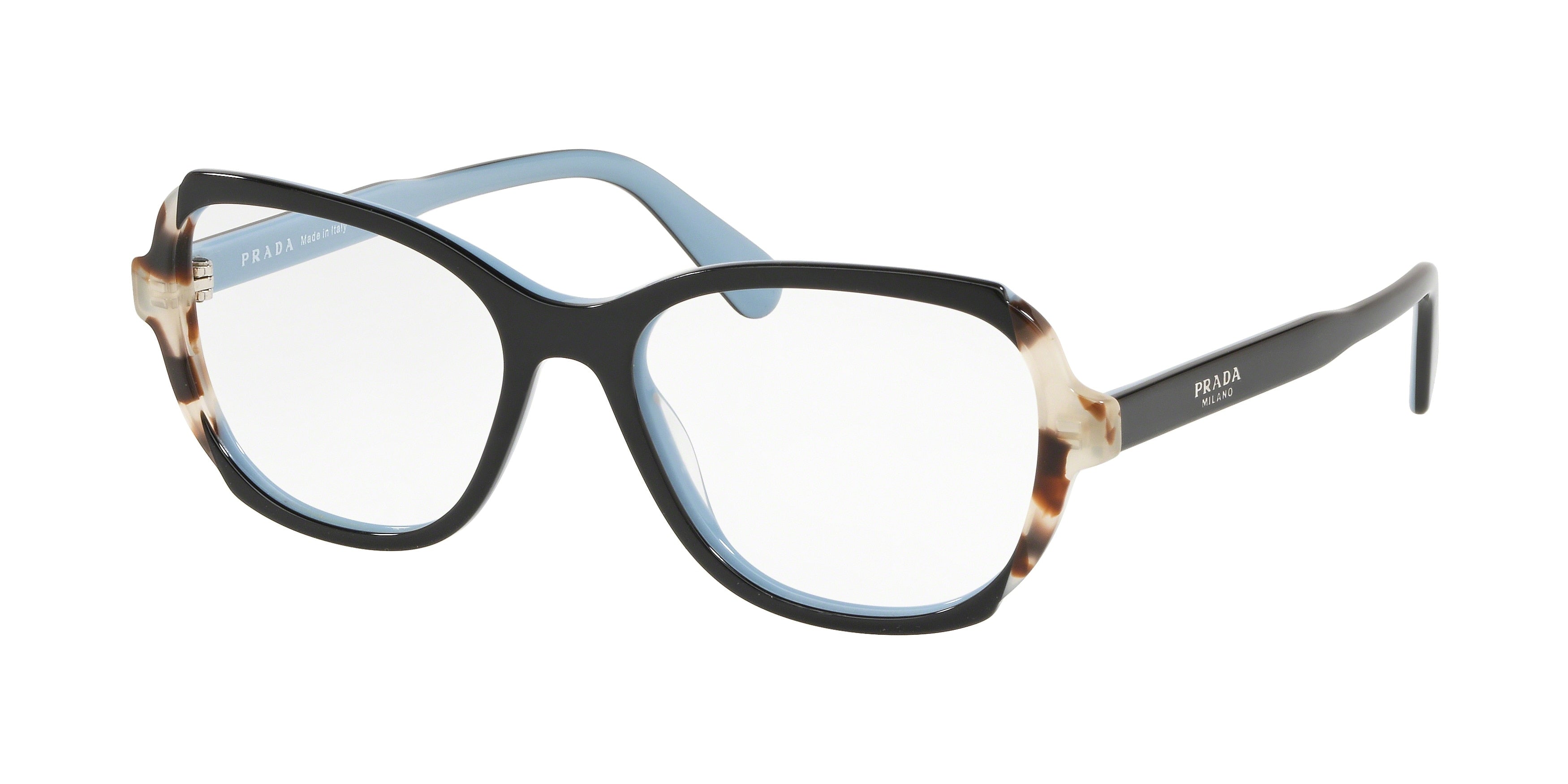 Prada HERITAGE PR03VV Phantos Eyeglasses  KHR1O1-Top Black/Azure/Spotted Brown 54-140-17 - Color Map Black