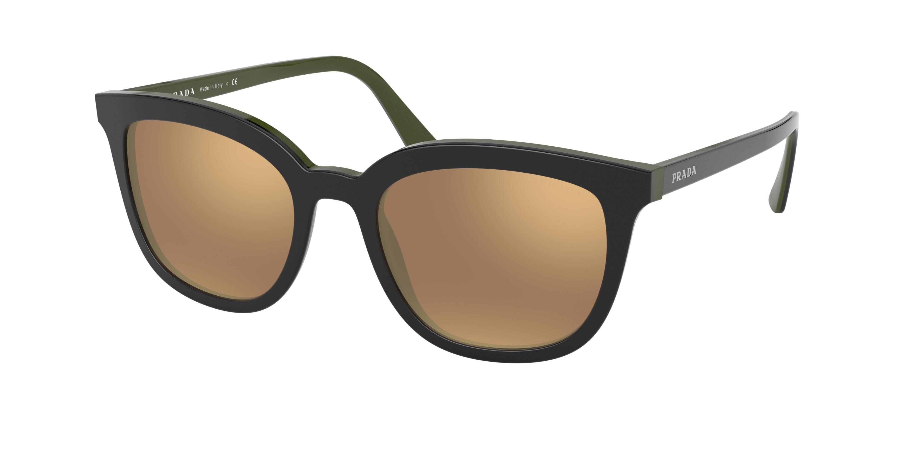 Prada HERITAGE PR03XS Rectangle Sunglasses 542HD0-Top Black/Green 53-145-20 - Color Map Black