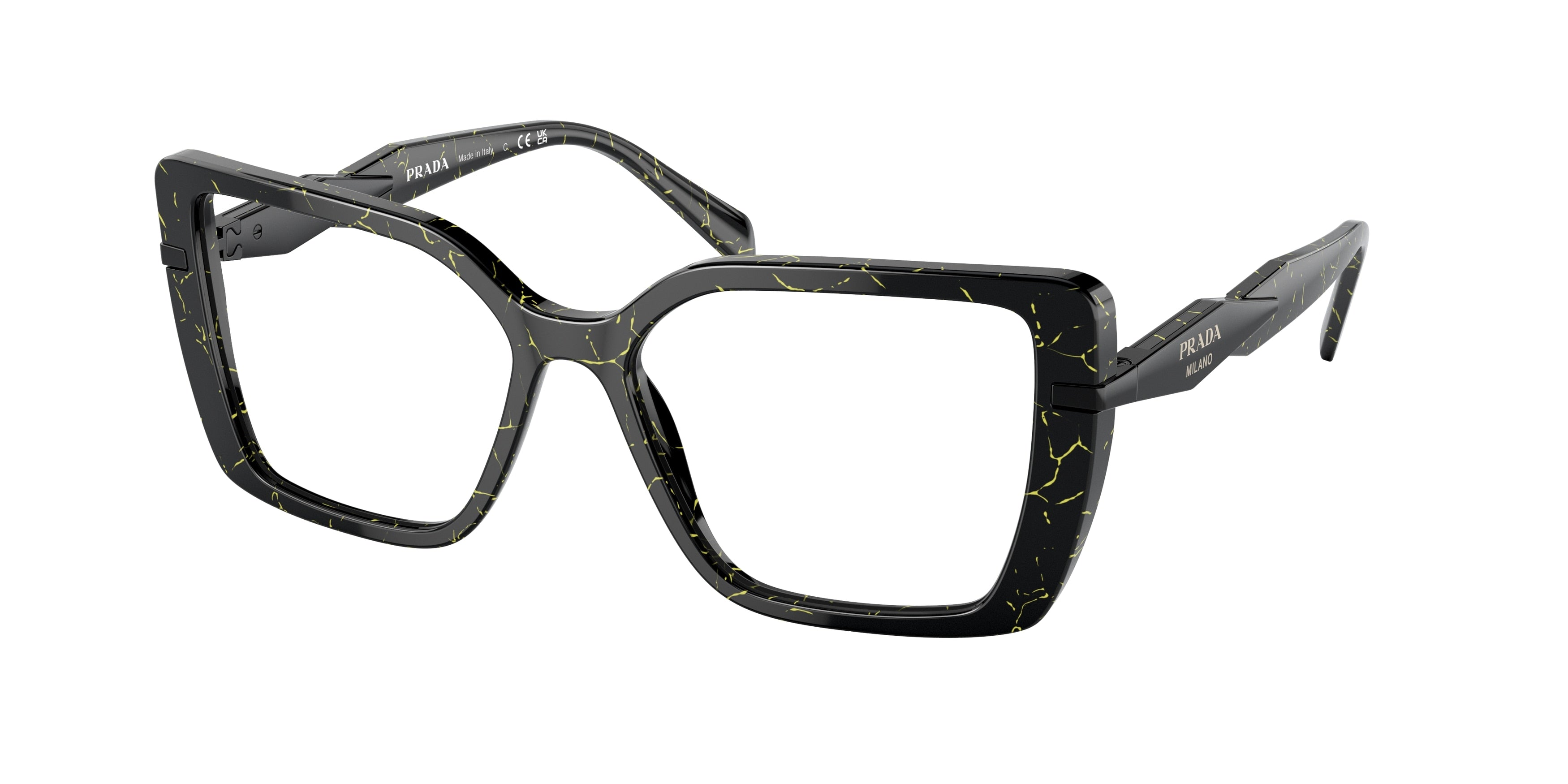 Prada PR03ZV Pillow Eyeglasses 19D1O1-Black/Yellow Marble 55-140-16 - Color Map Black