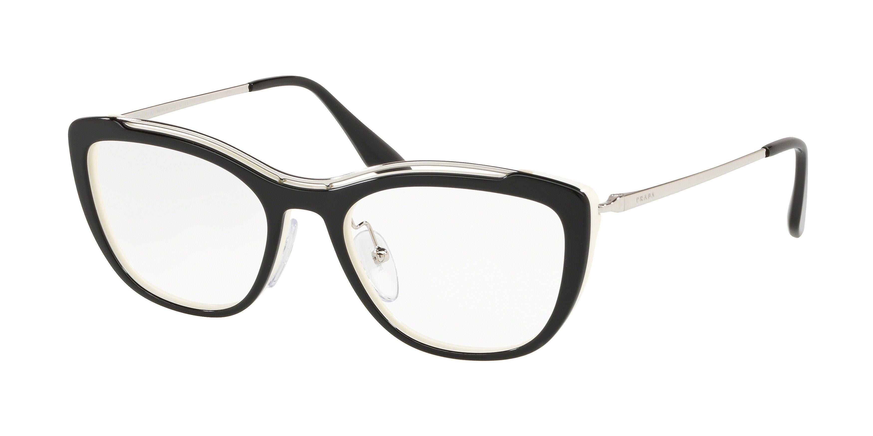 Prada CONCEPTUAL PR04VV Irregular Eyeglasses  4BK1O1-Black/Ivory 51-140-18 - Color Map Black