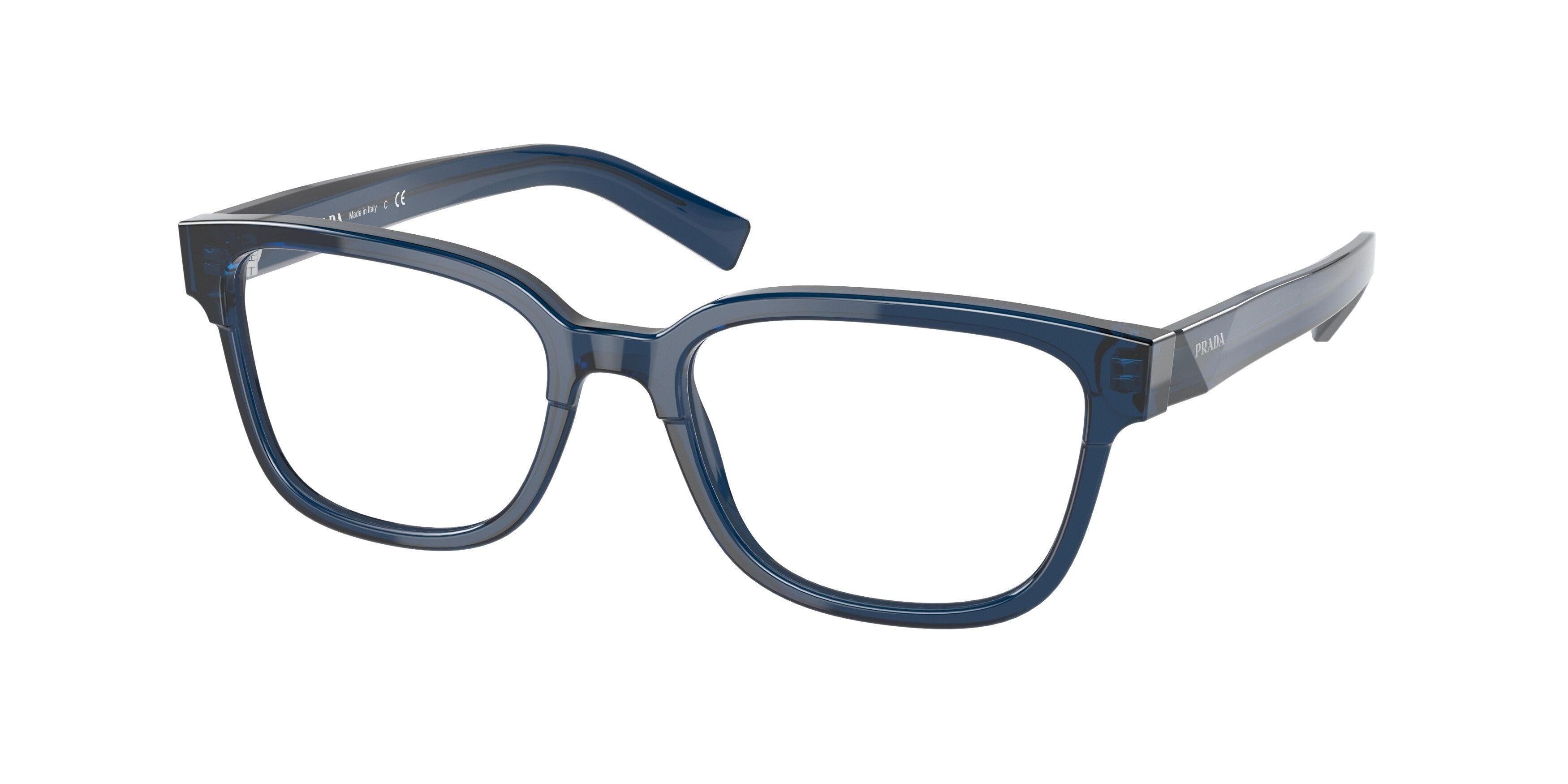 Prada PR04YVF Rectangle Eyeglasses 08Q1O1-Transparent Blue 55-145-17 - Color Map Blue