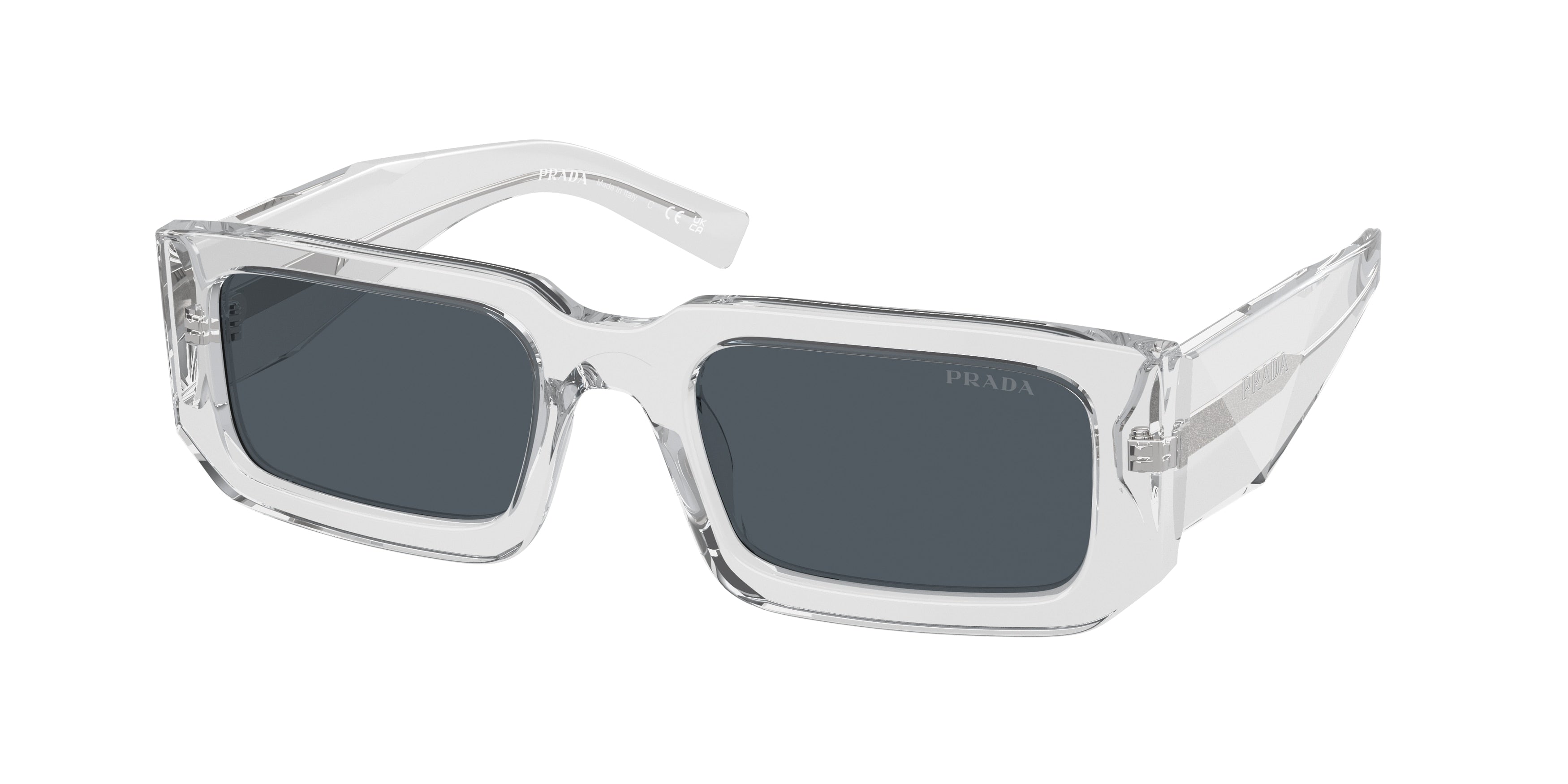 Prada PR06YS Rectangle Sunglasses 12R09T-Transparent Grey 53-145-21 - Color Map Grey