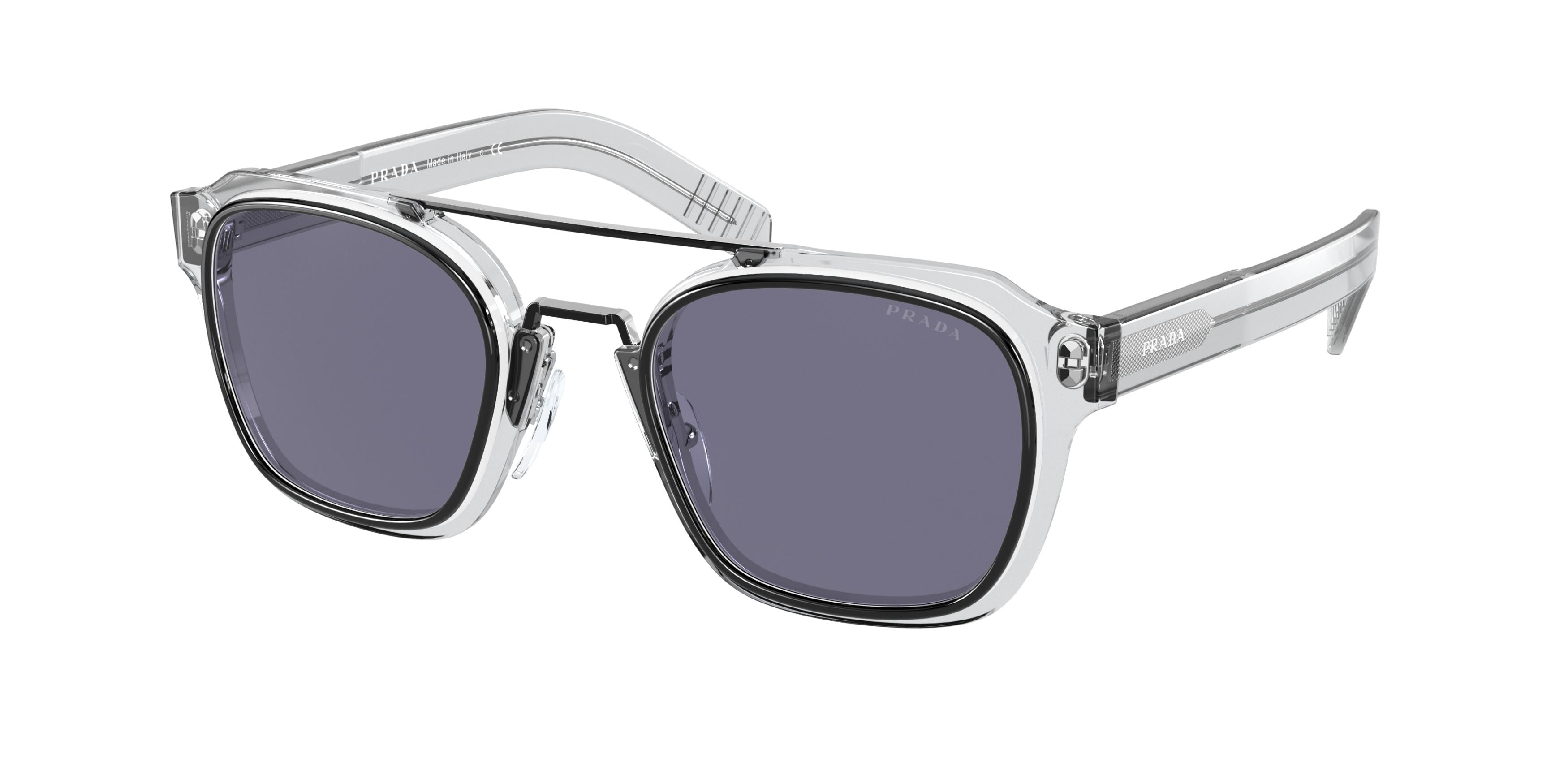 Prada PR07WS Rectangle Sunglasses 04L420-Black/White/Grey 50-145-23 - Color Map Black