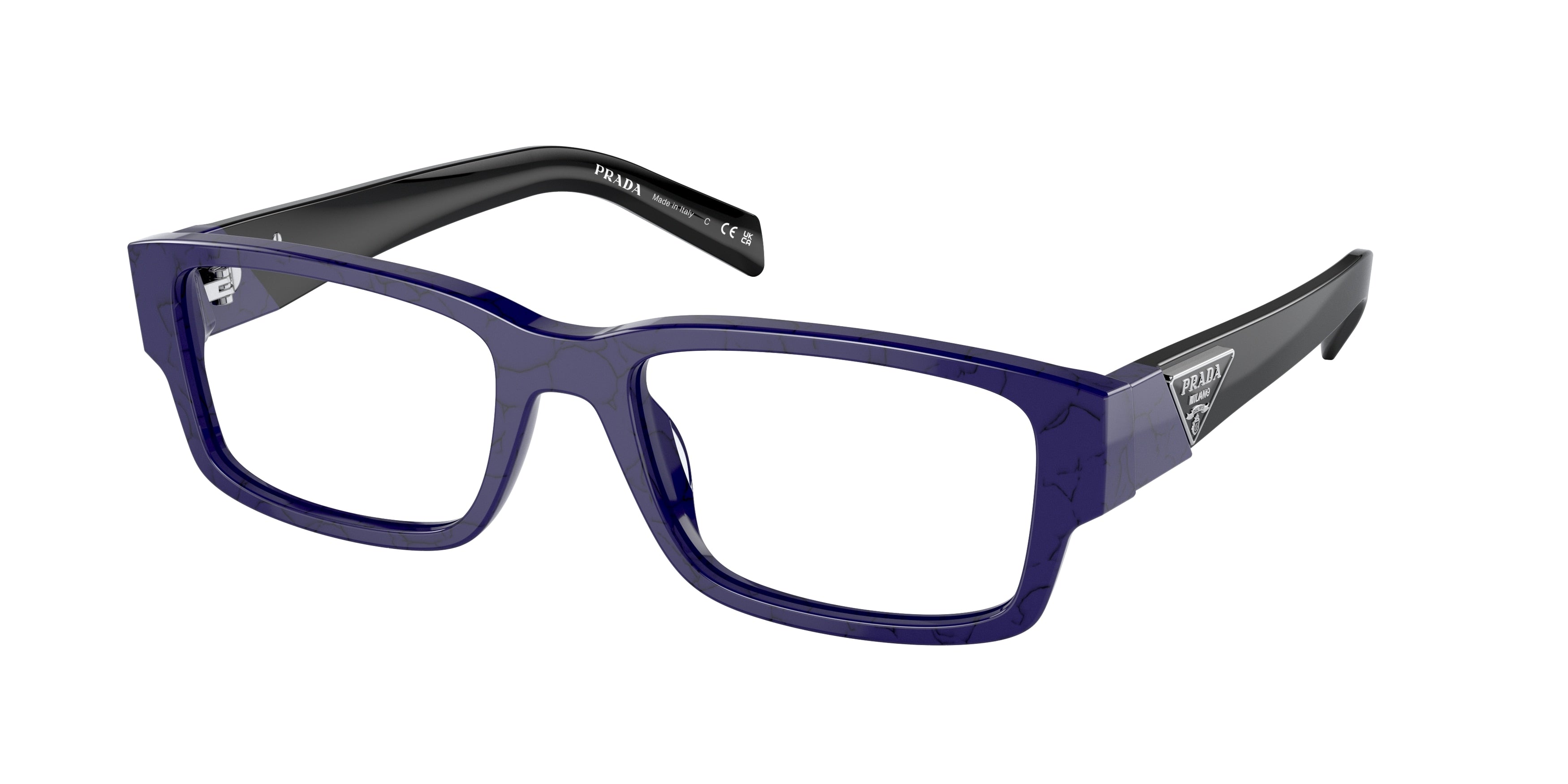 Prada PR07ZVF Rectangle Eyeglasses 18D1O1-Baltic Marble 55-140-18 - Color Map Blue