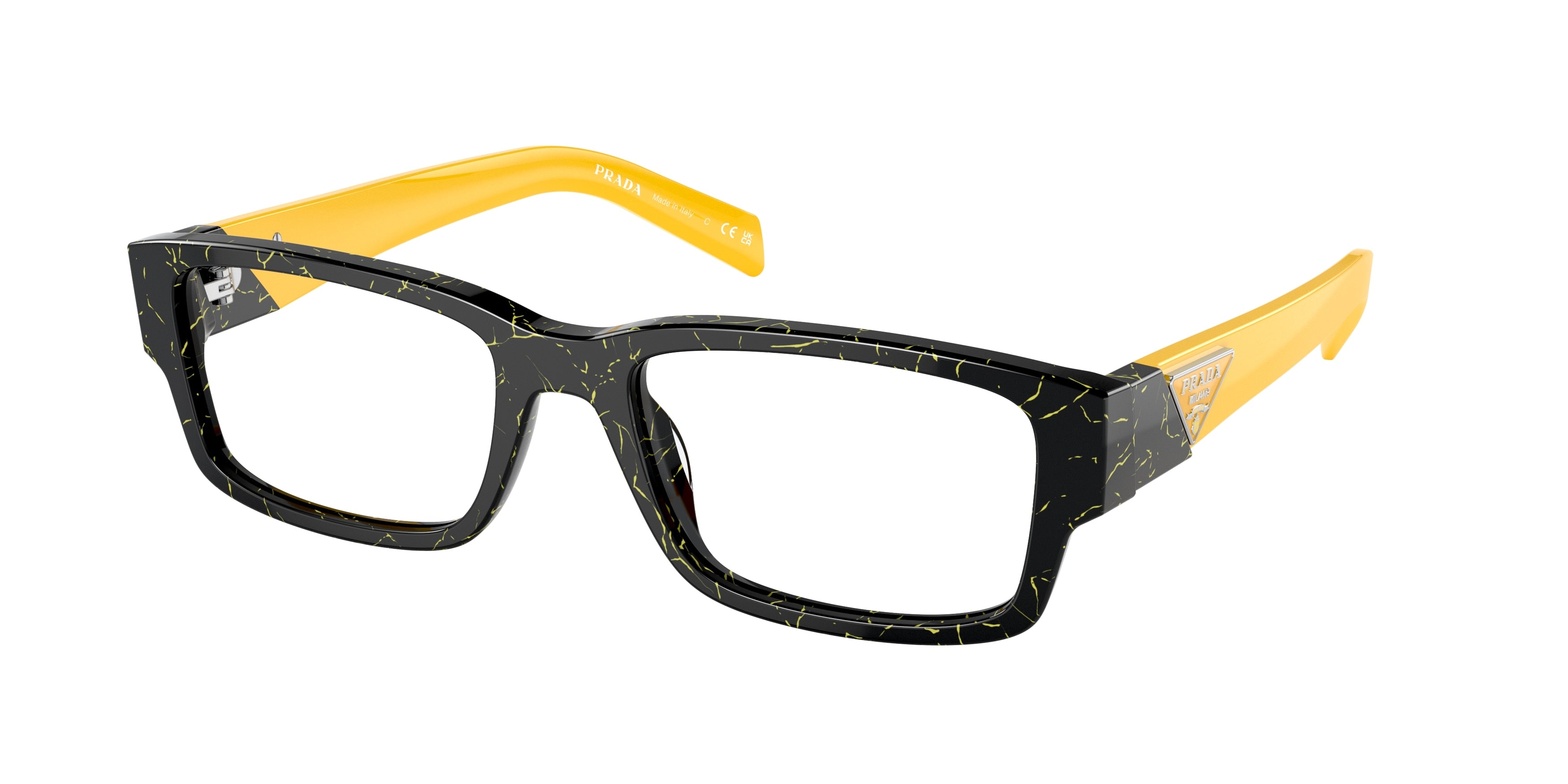 Prada PR07ZV Rectangle Sunglasses 19D1O1-Black/Yellow Marble 53-140-19 - Color Map Black